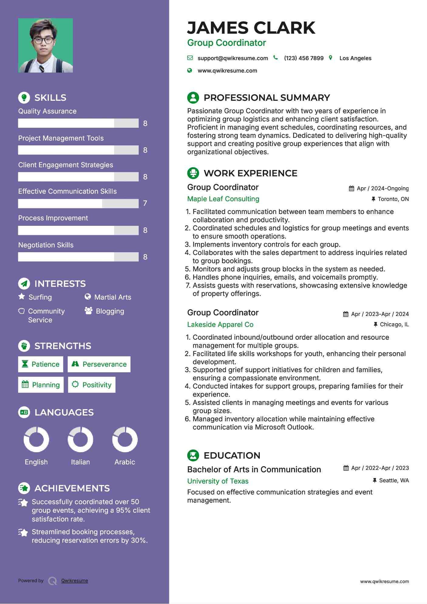 Group Coordinator Resume Template
