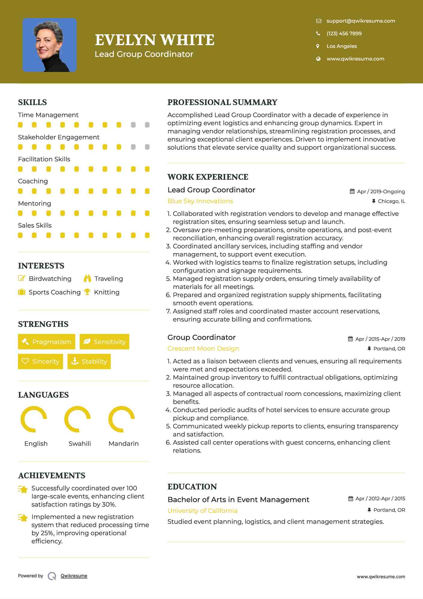 Lead Group Coordinator Resume Sample