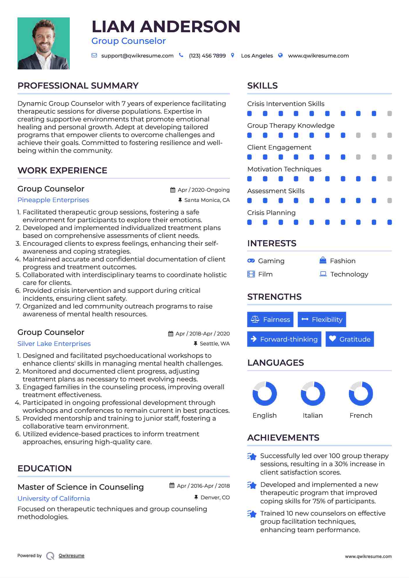 Group Counselor Resume Sample