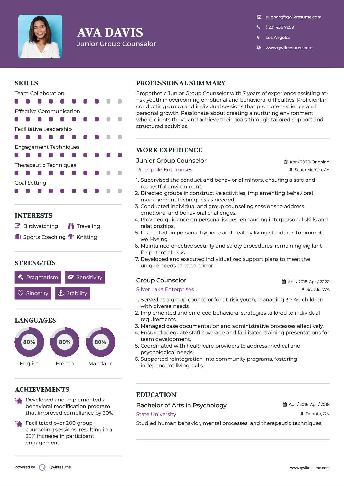 Junior Group Counselor Resume Example