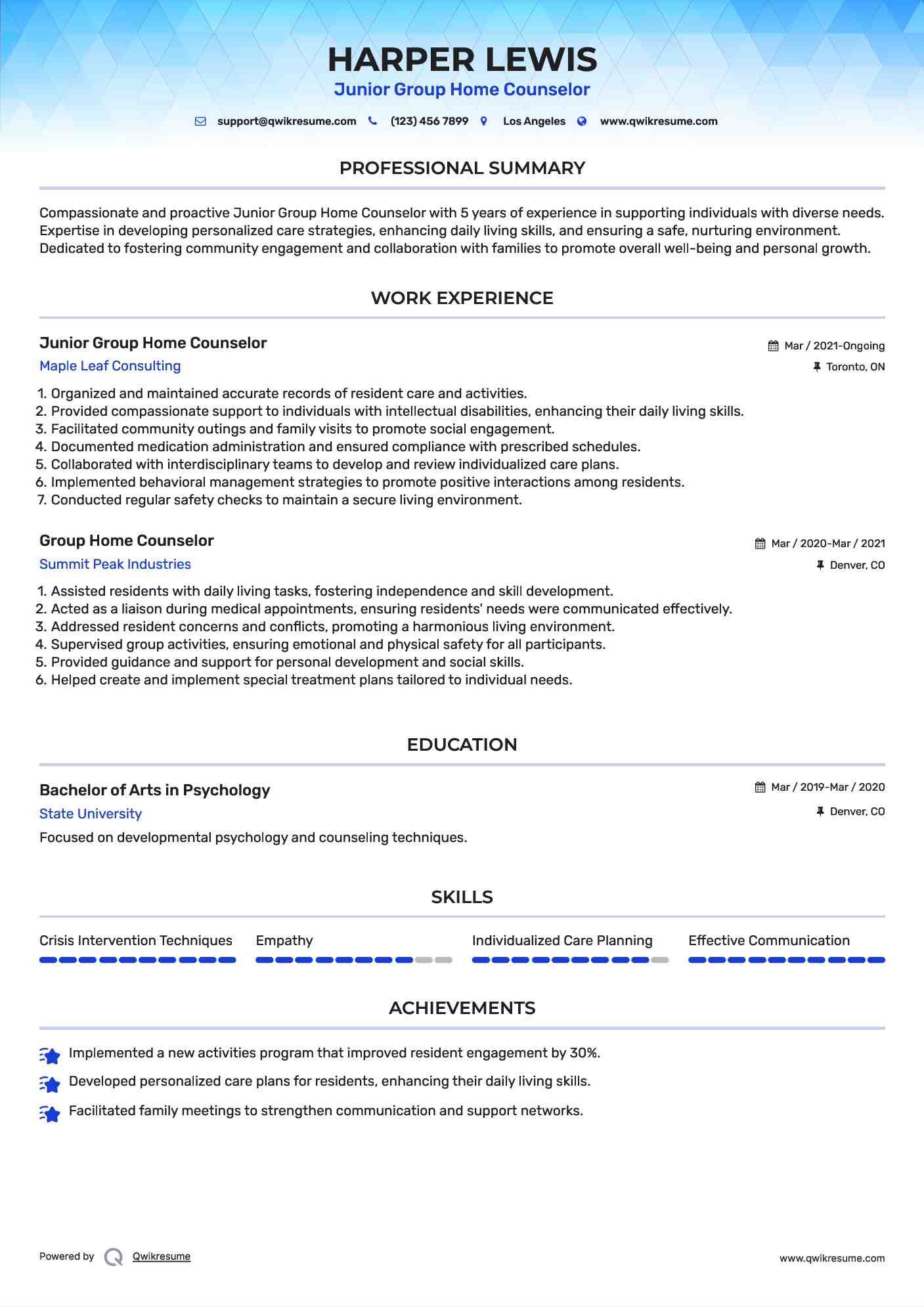 Junior Group Home Counselor Resume Model