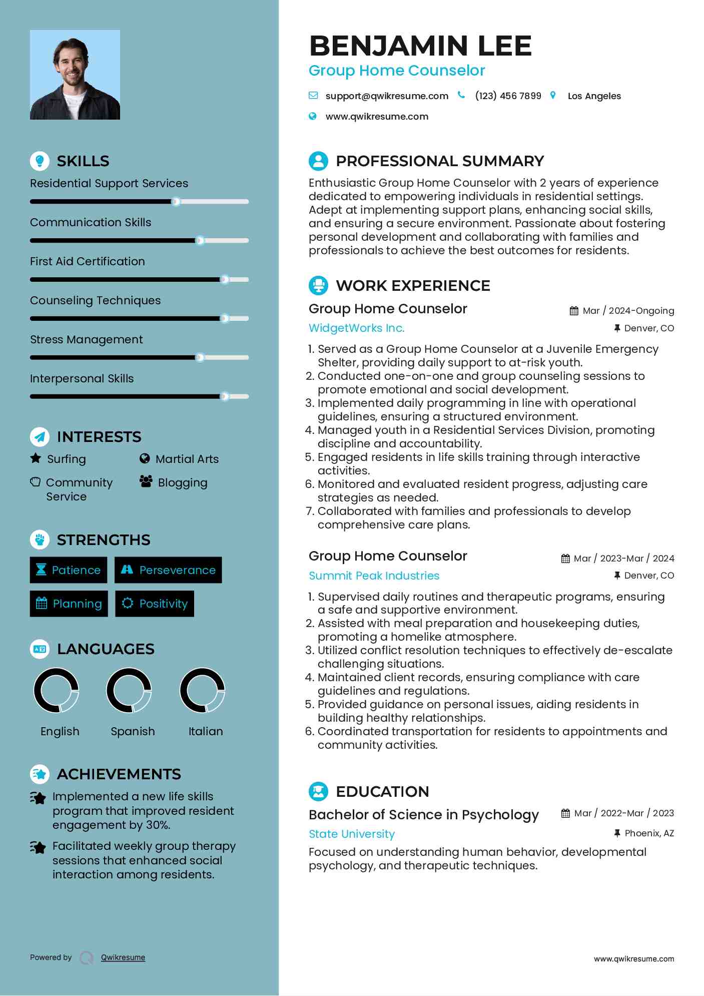 Group Home Counselor Resume Sample