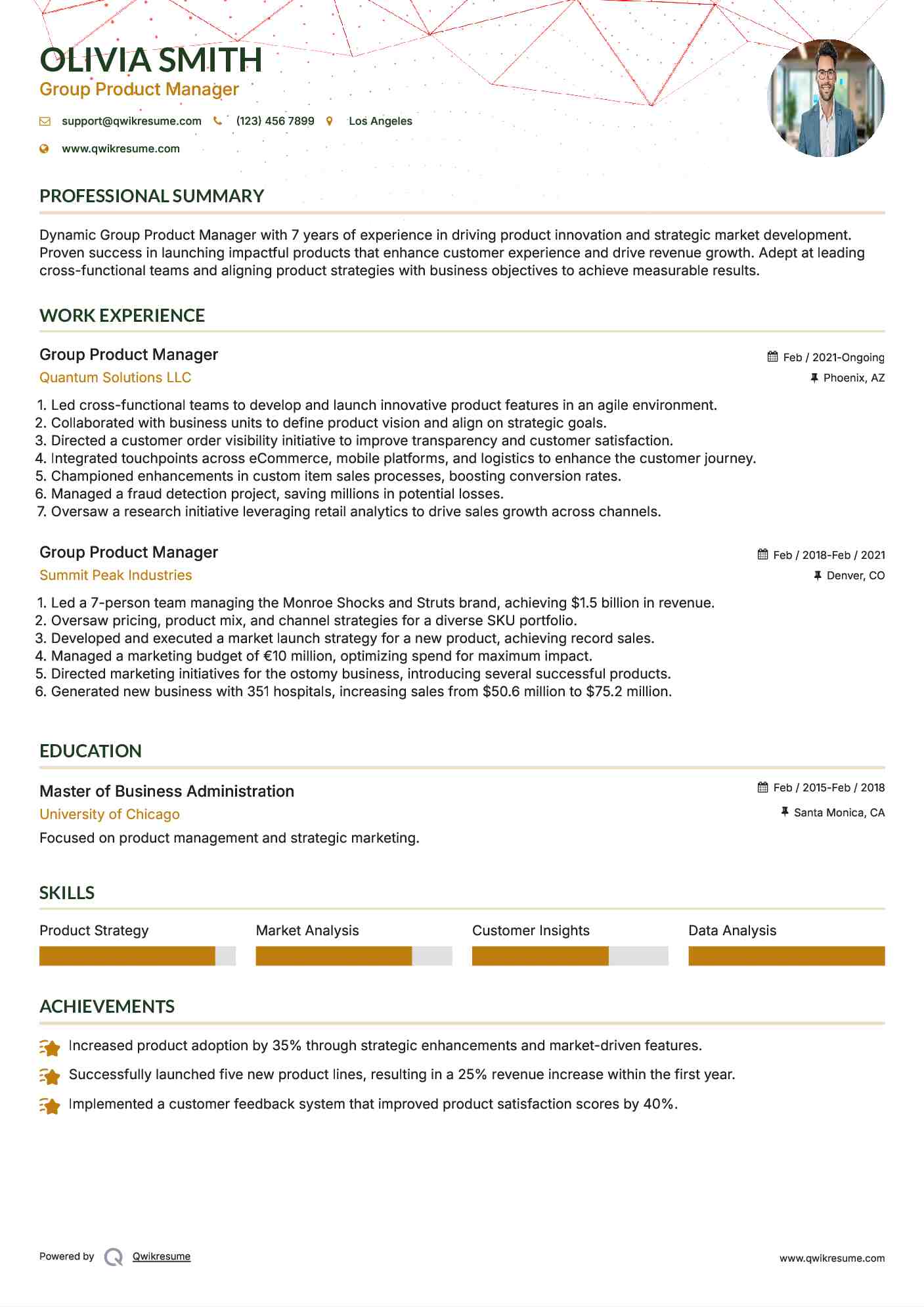 Group Product Manager Resume Sample