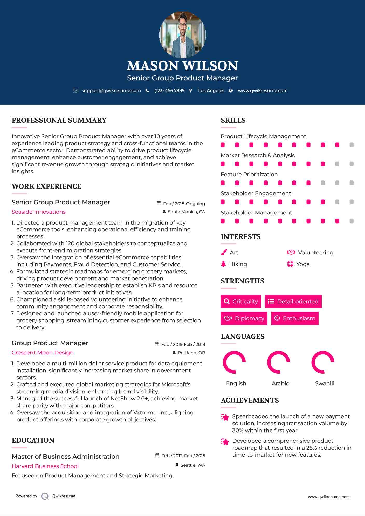 Senior Group Product Manager Resume Format