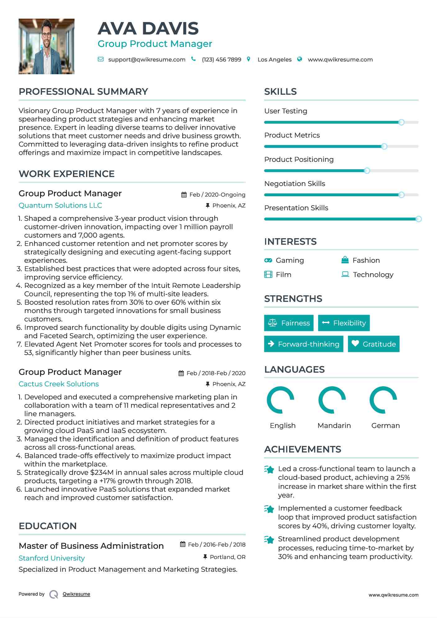 Group Product Manager Resume Format