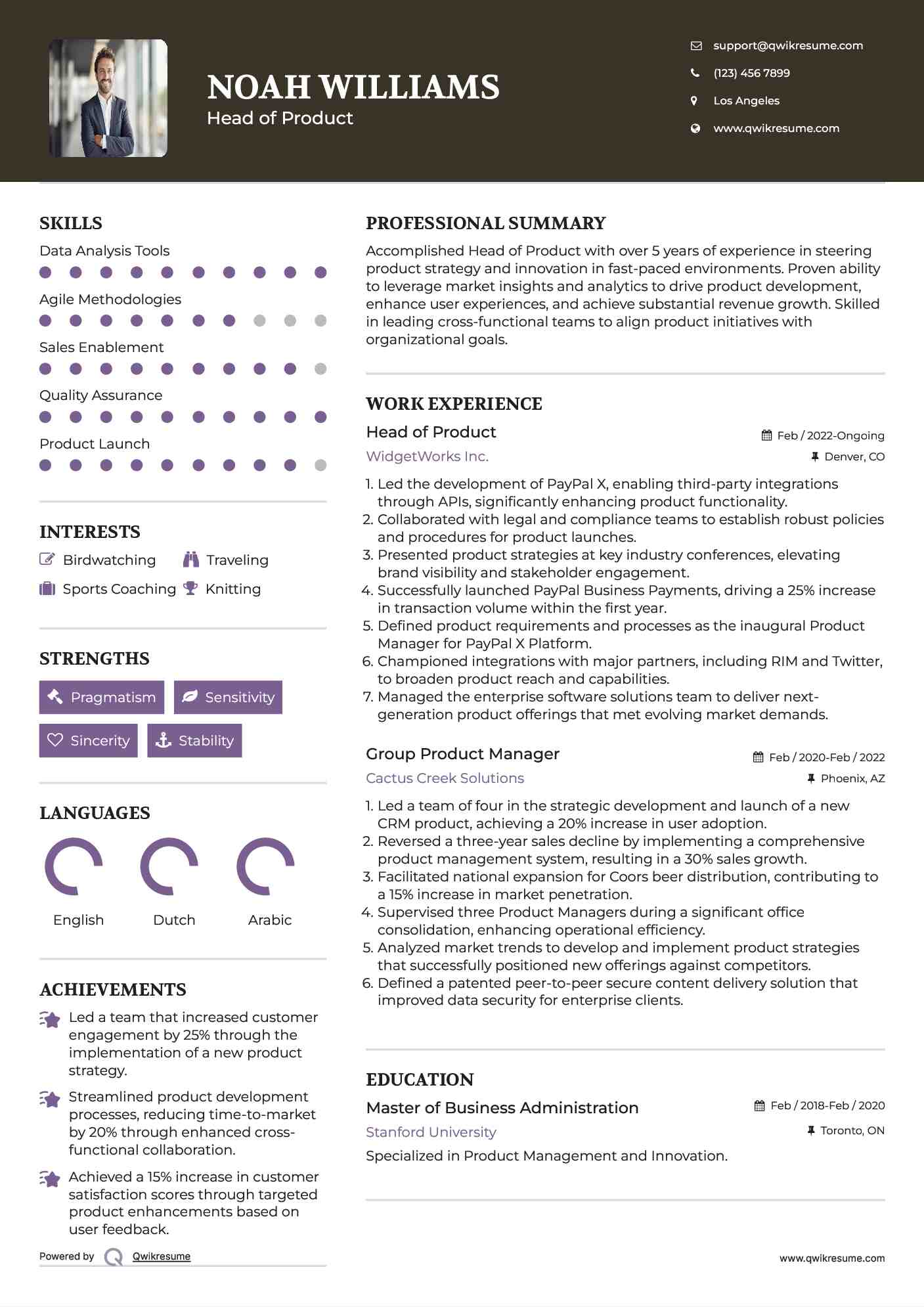 Head of Product Resume Example