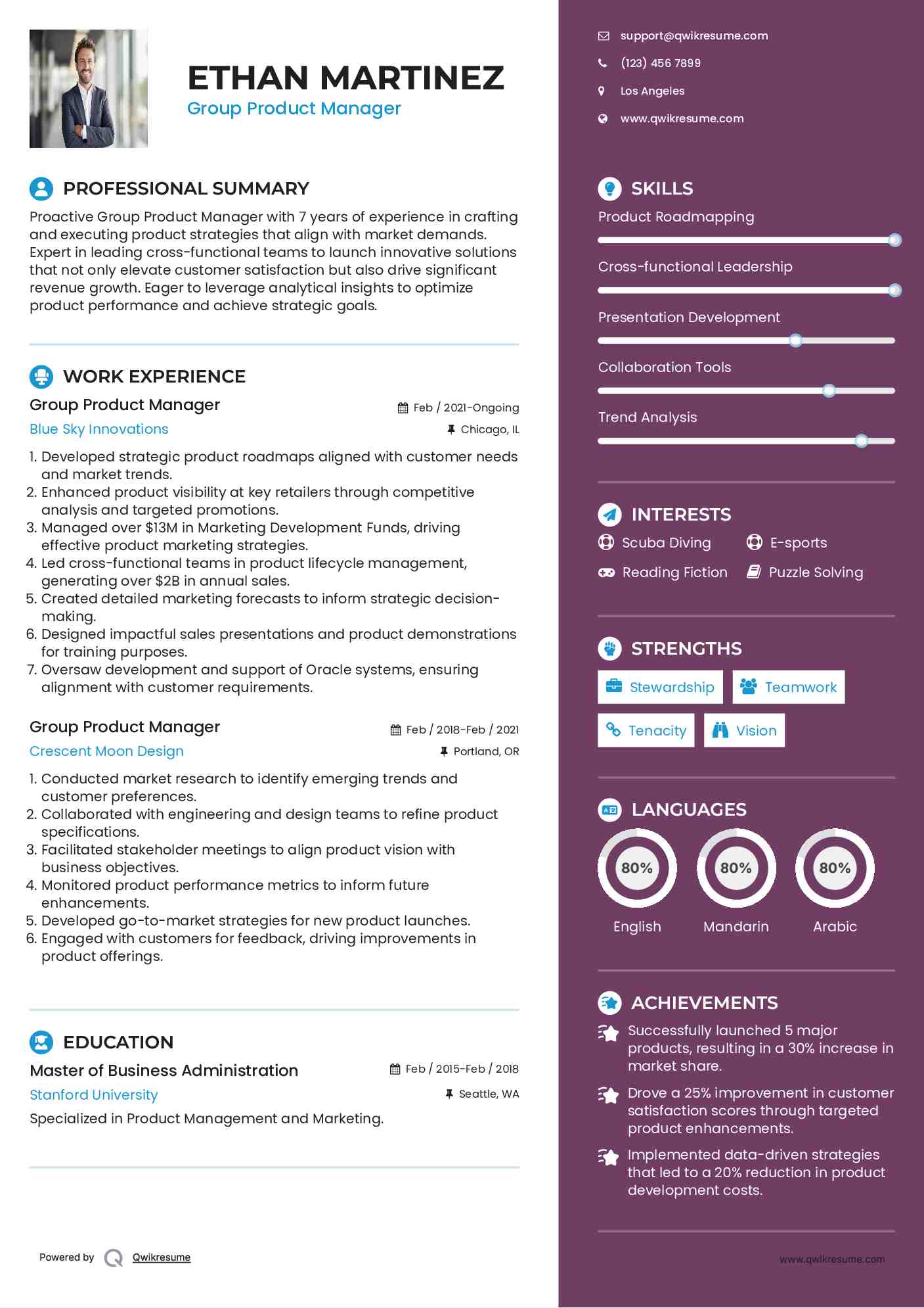 Group Product Manager Resume Sample