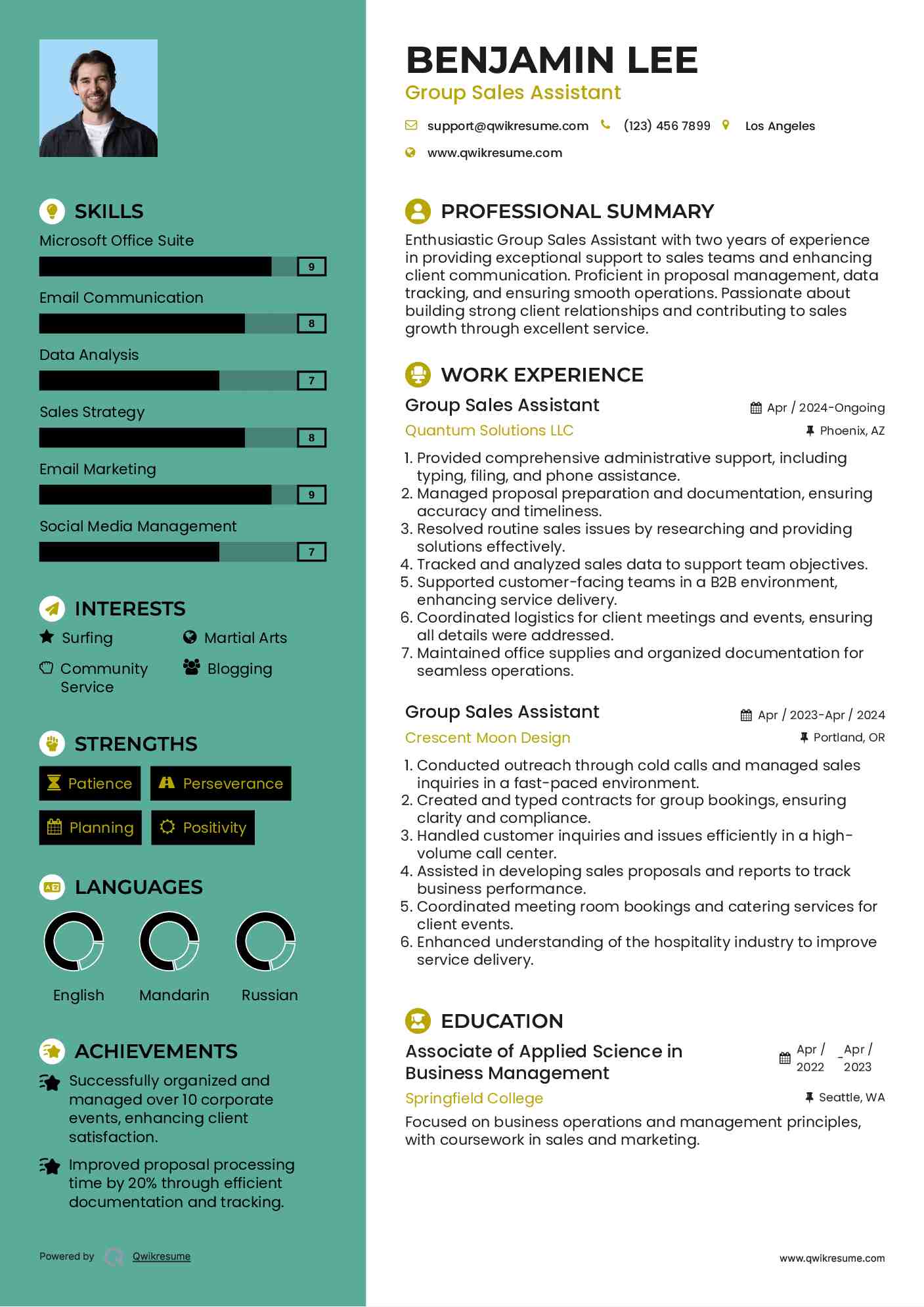 Group Sales Assistant Resume Model