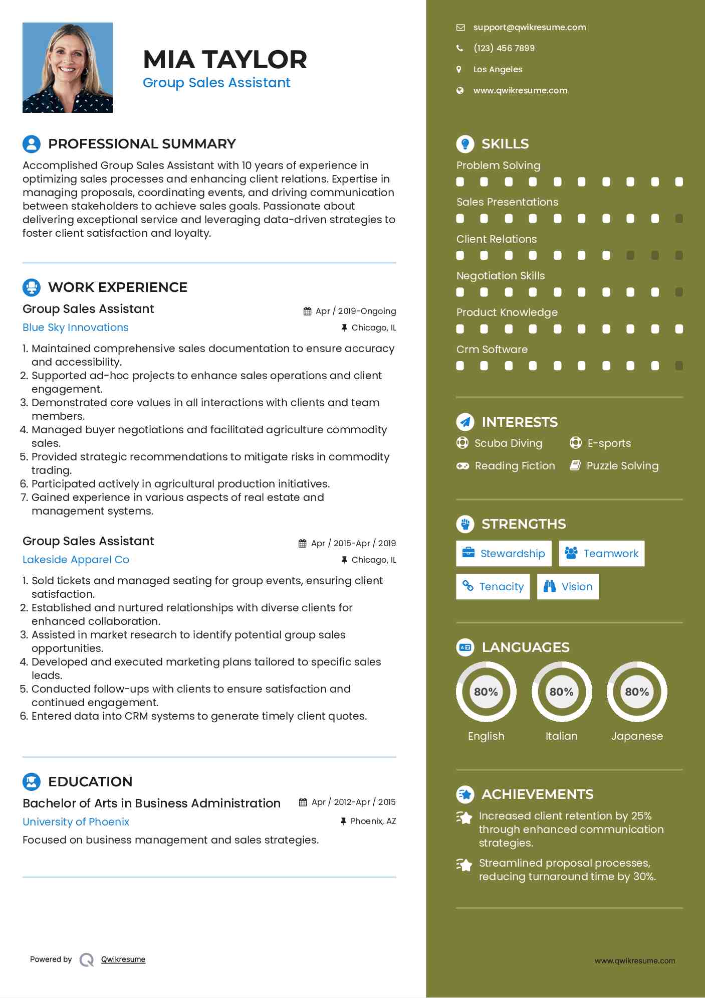 Group Sales Assistant Resume Format