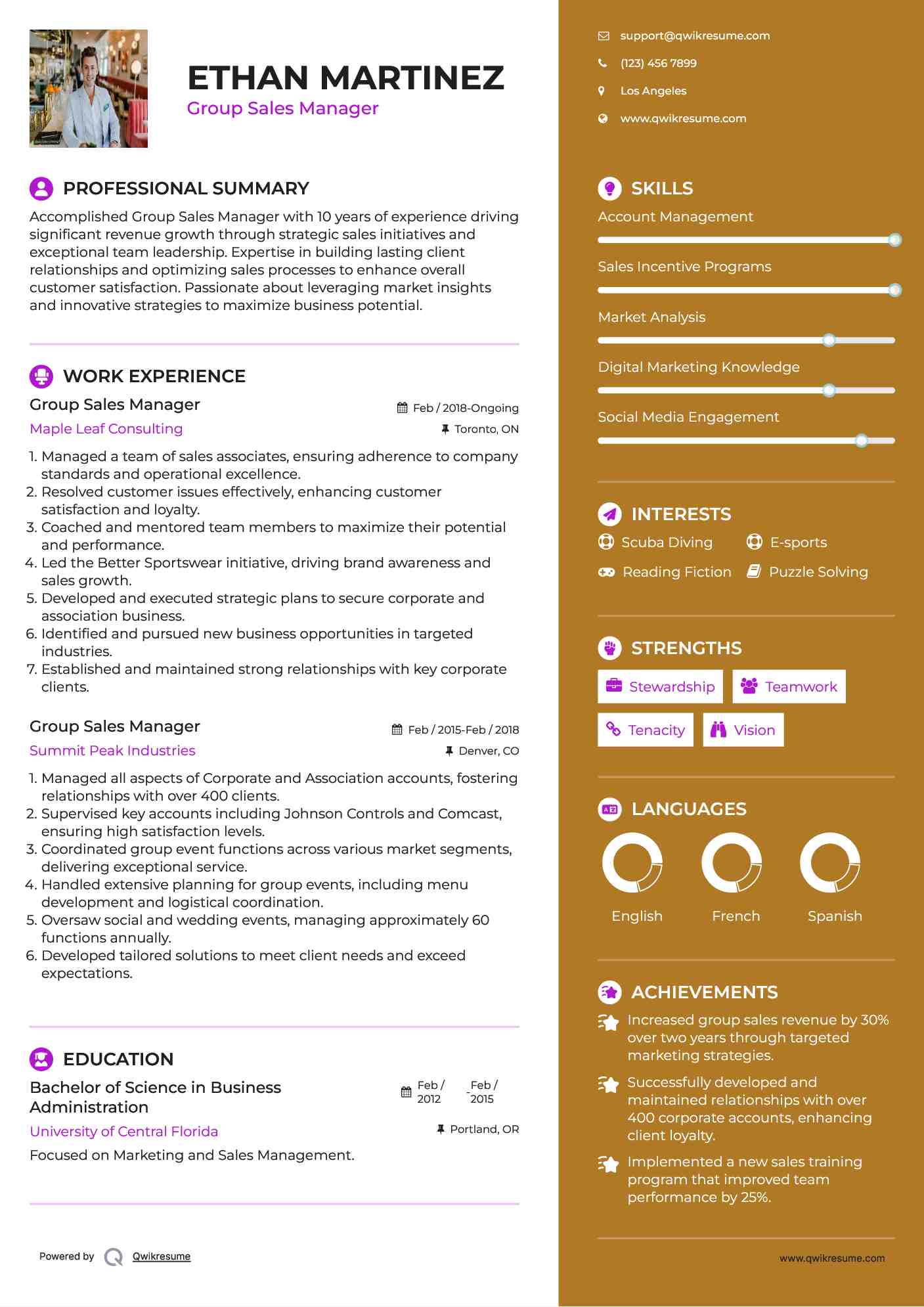 Group Sales Manager Resume Format