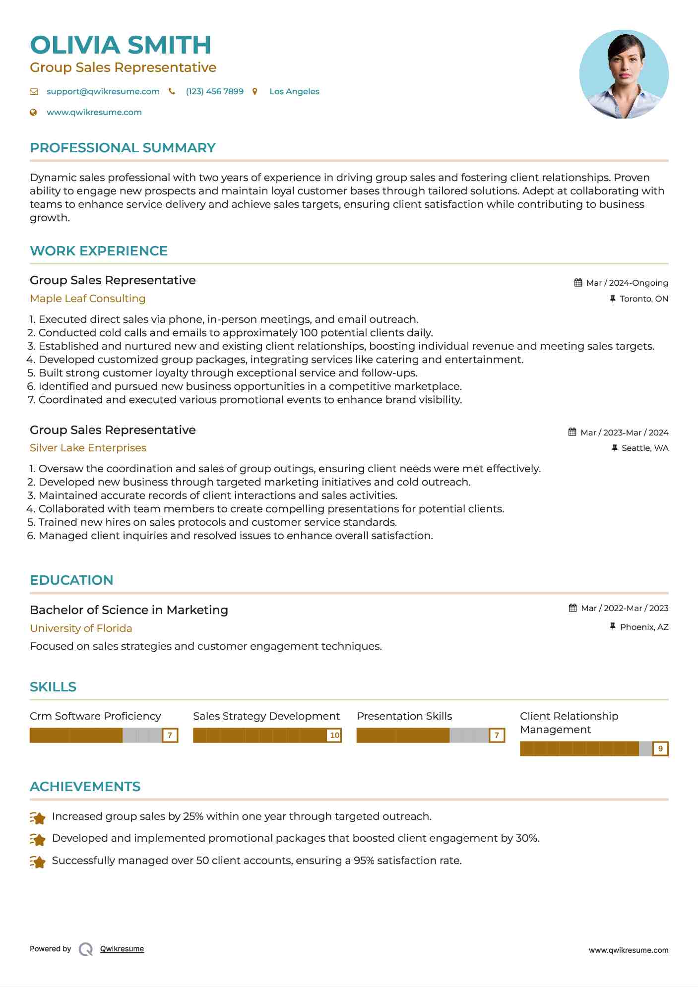 Group Sales Representative Resume Model