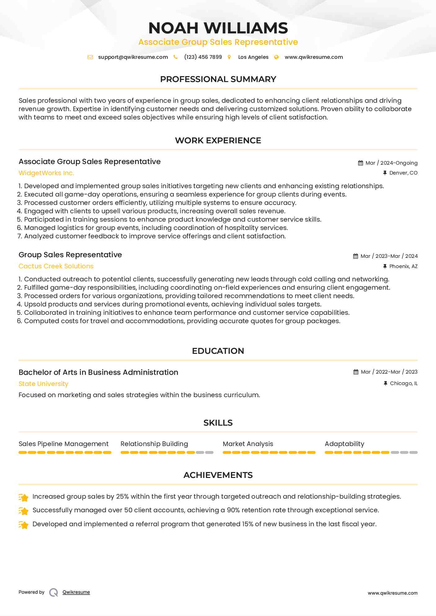 Associate Group Sales Representative Resume Format