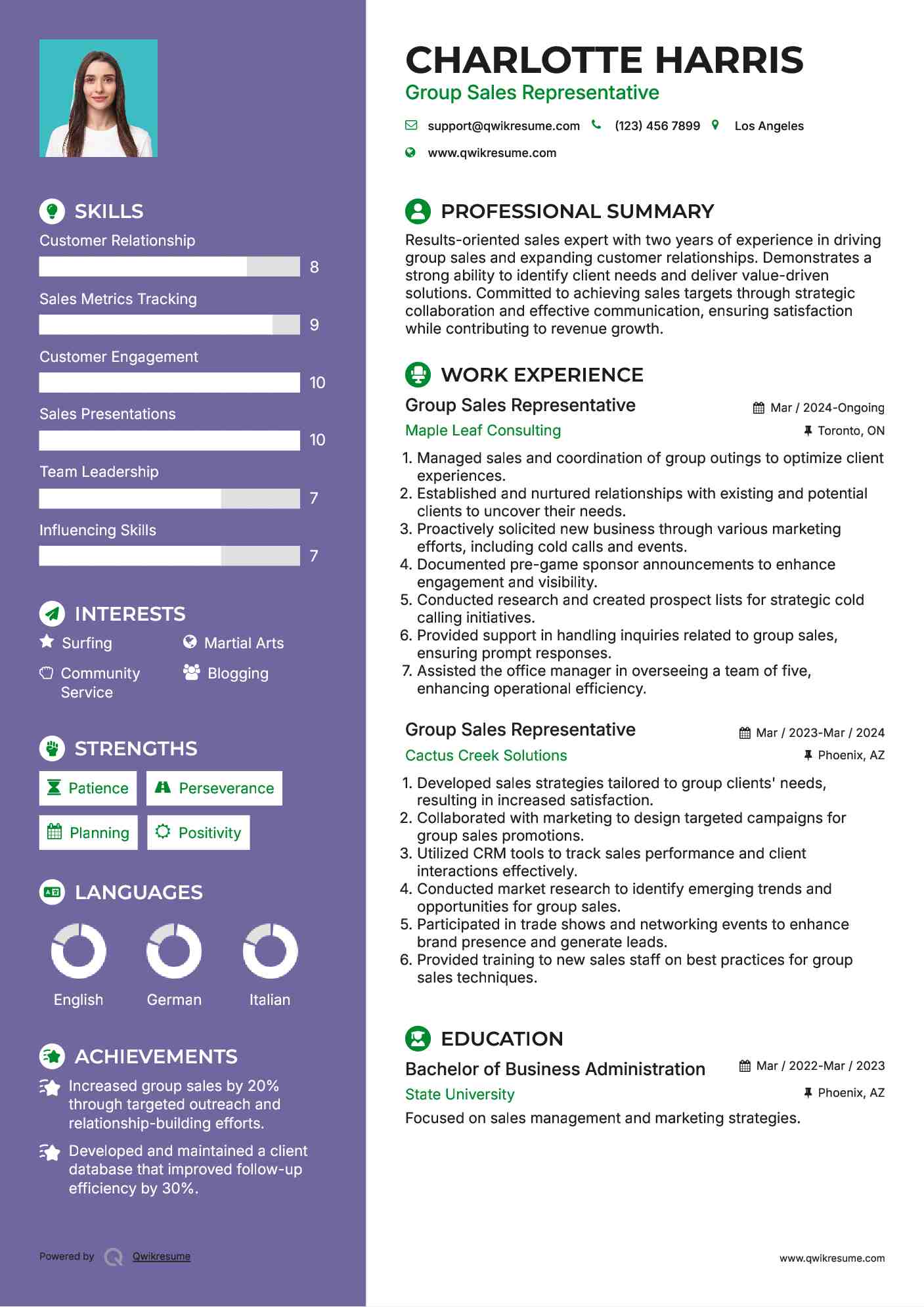Group Sales Representative Resume Format