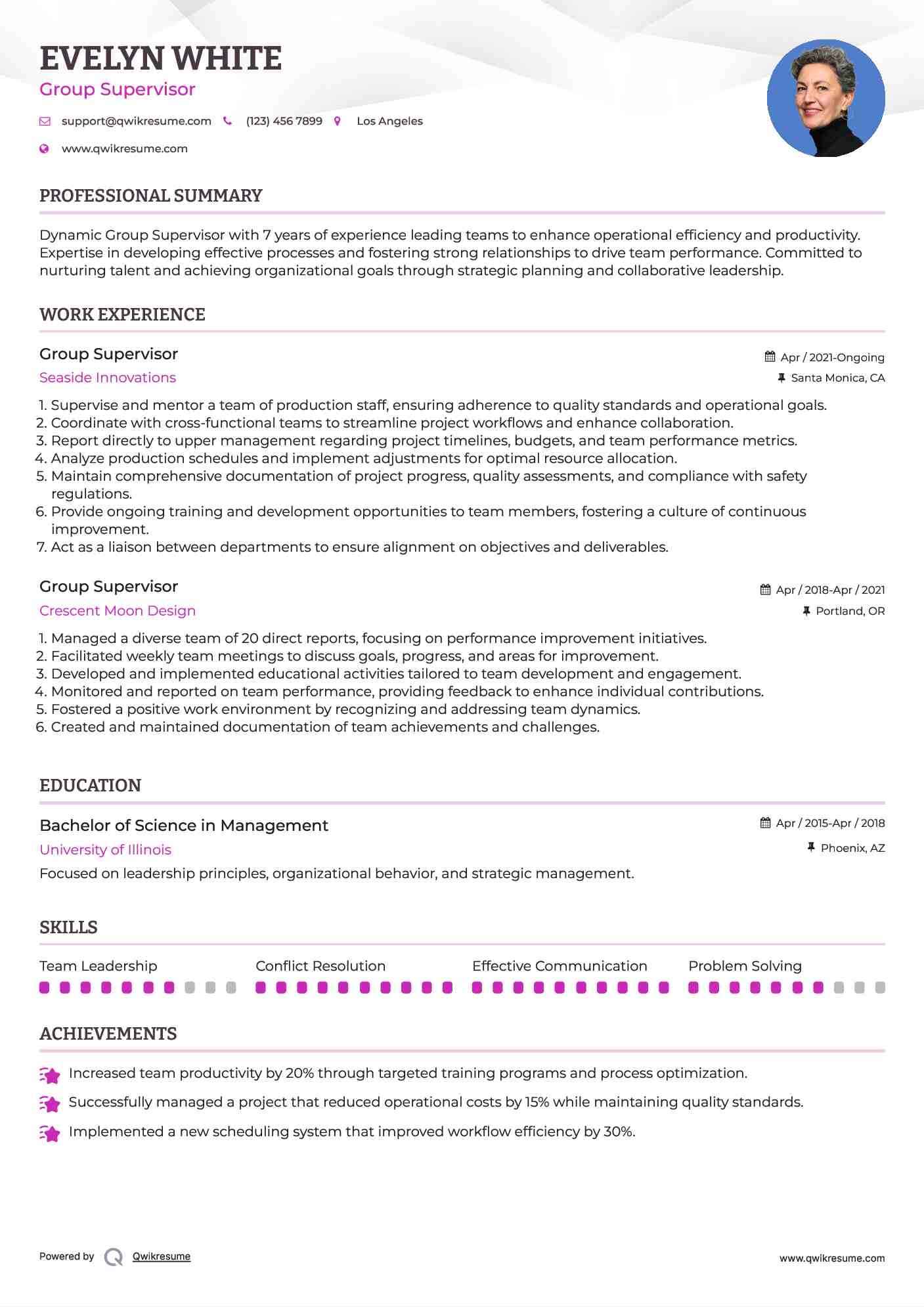 Group Supervisor Resume Format