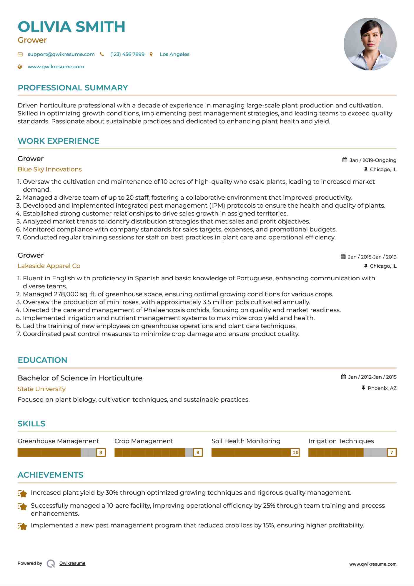 Grower Resume Example