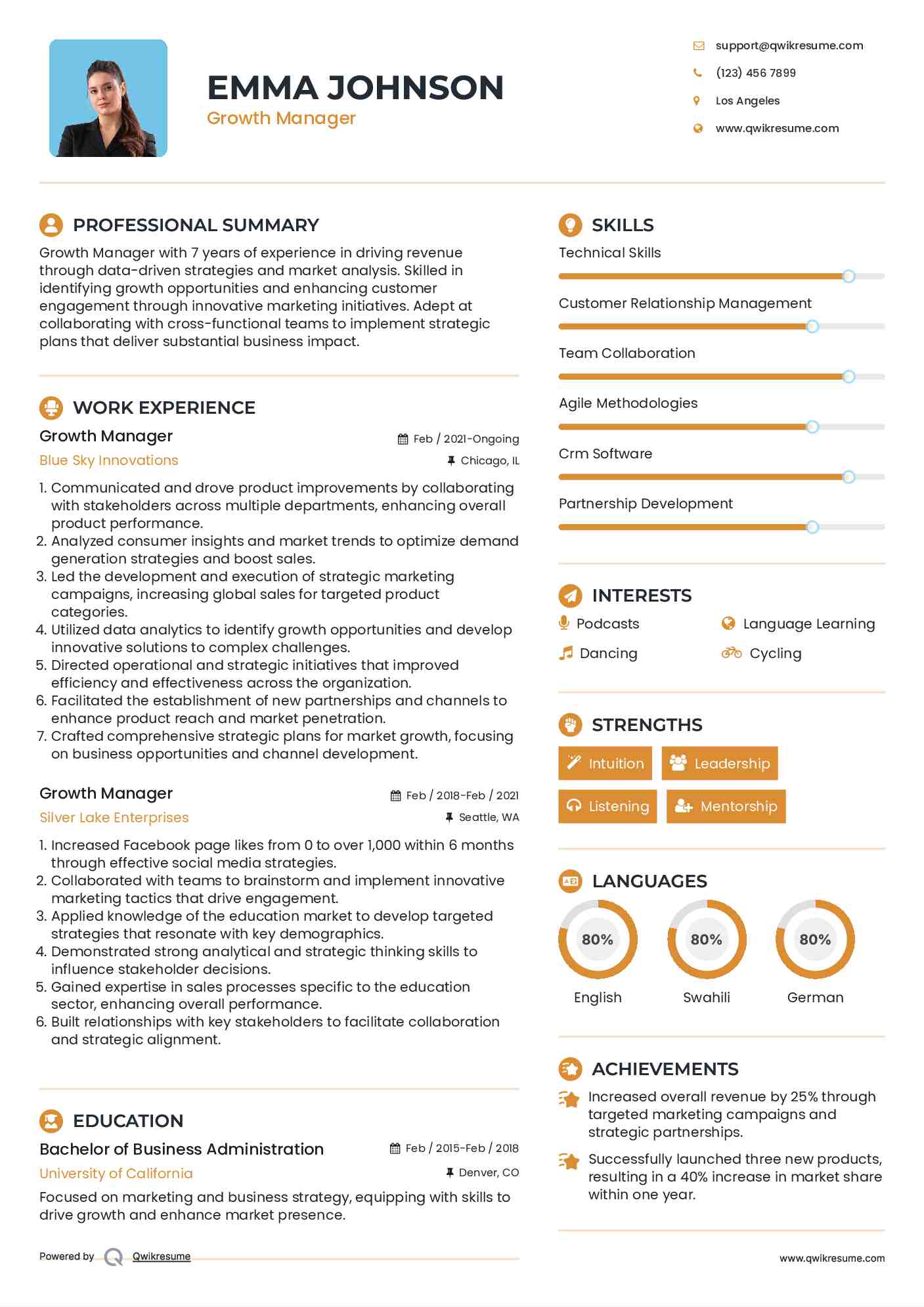 Growth Manager Resume Format