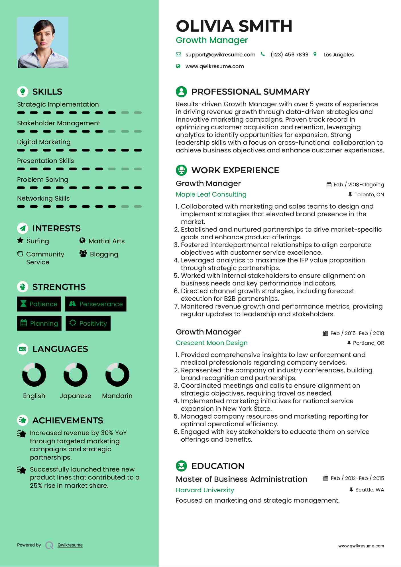 Growth Manager Resume Format