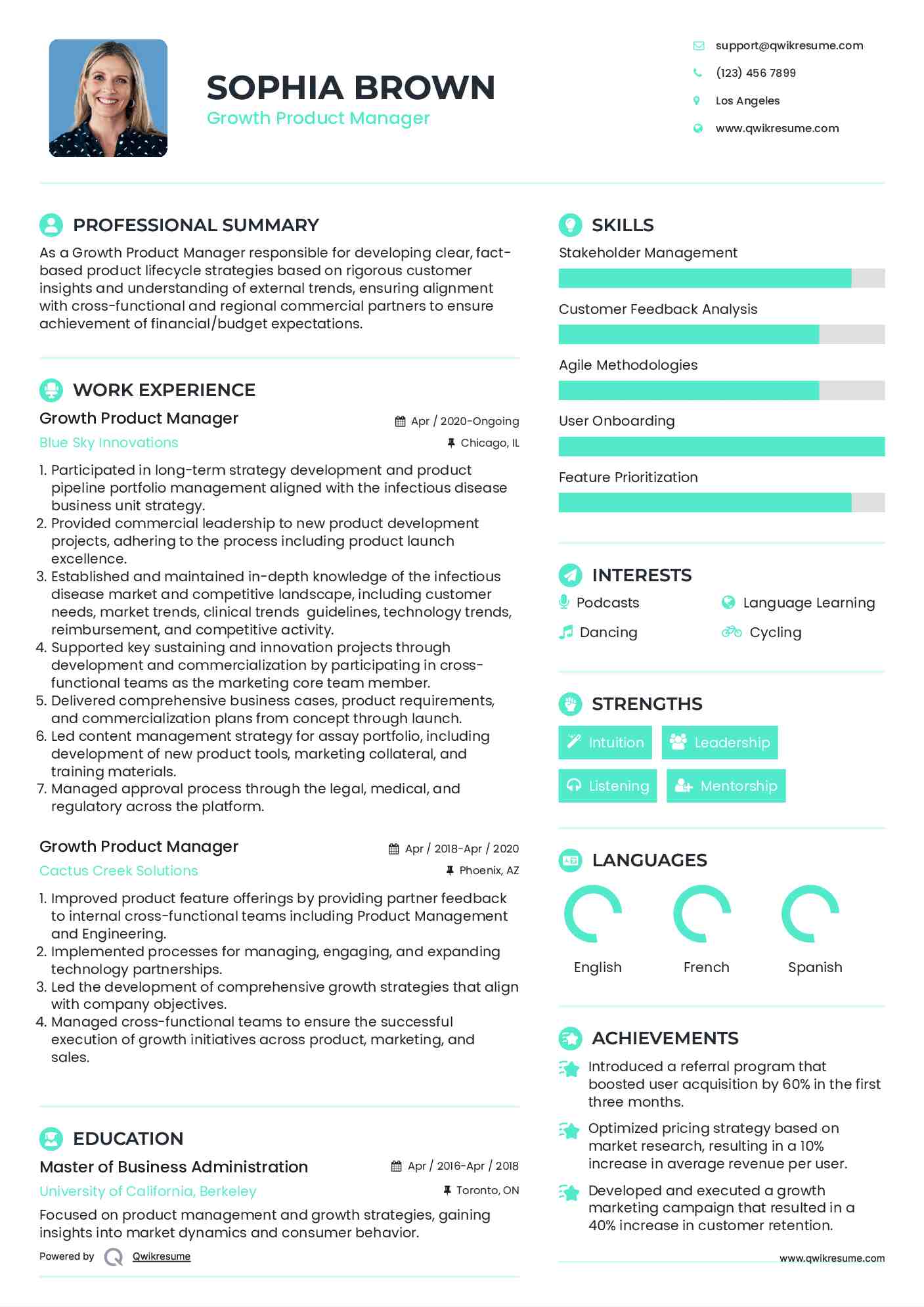 Growth Product Manager Resume Template