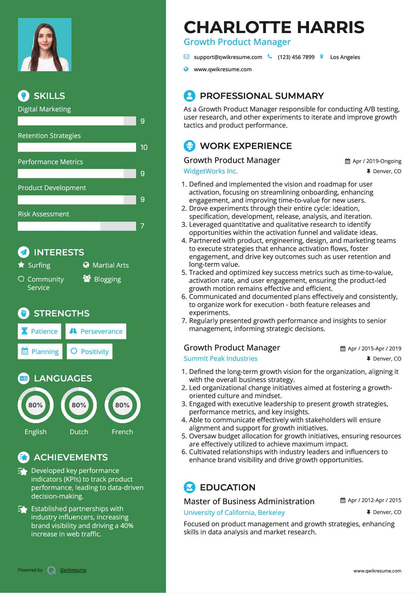 Growth Product Manager Resume Sample
