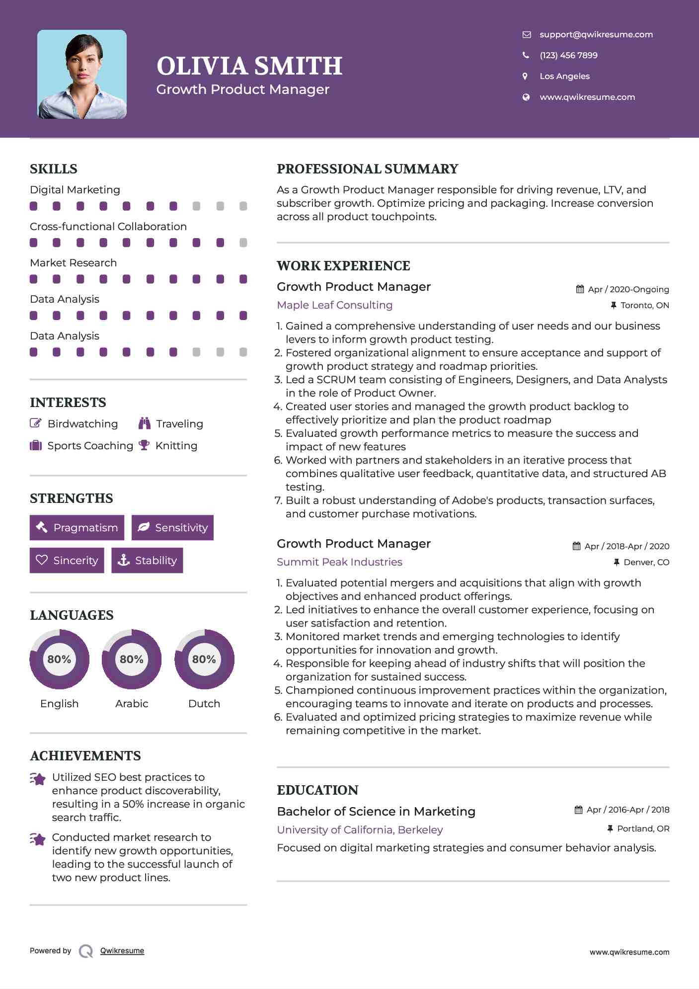 Growth Product Manager Resume Sample