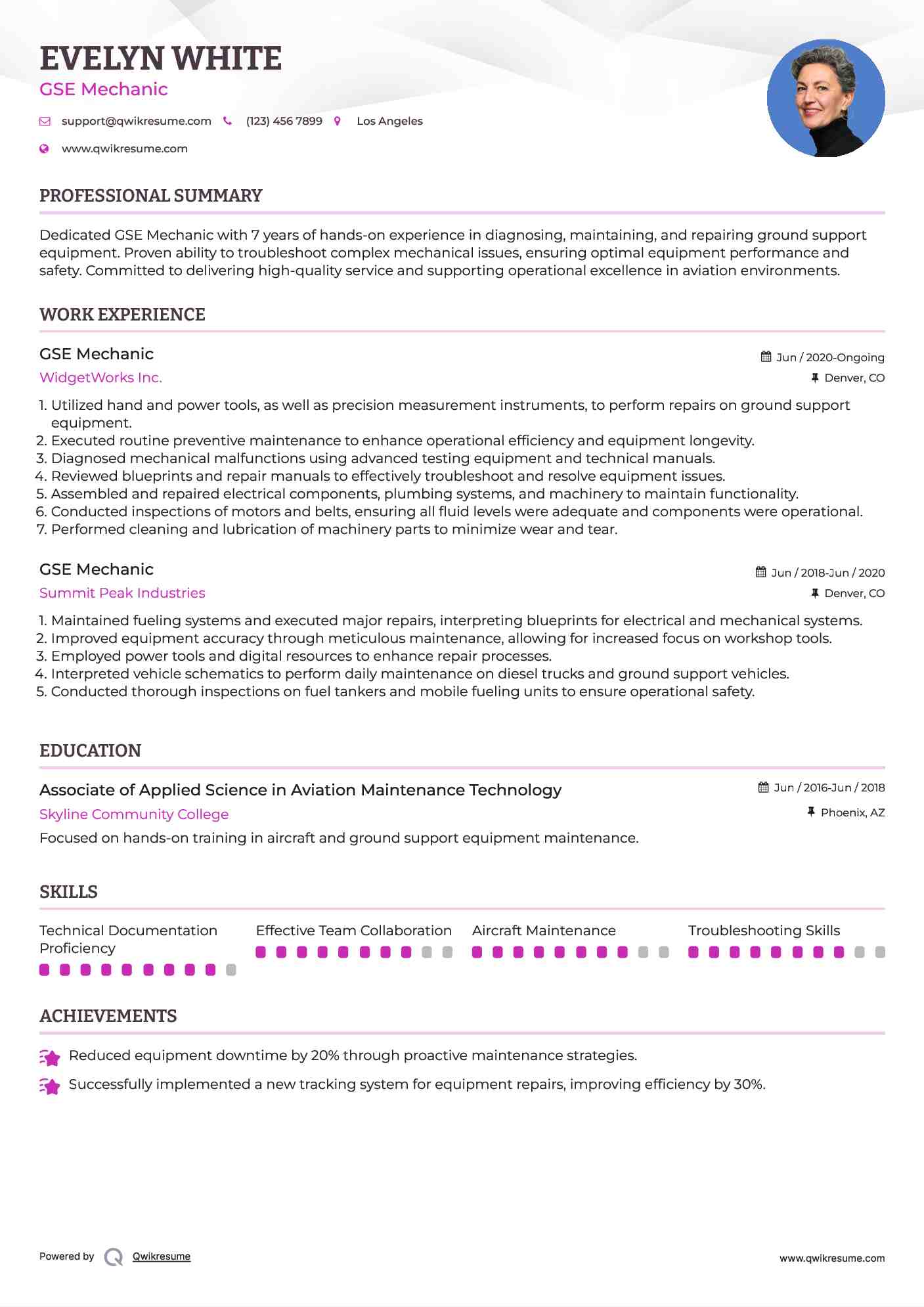 GSE Mechanic Resume Template