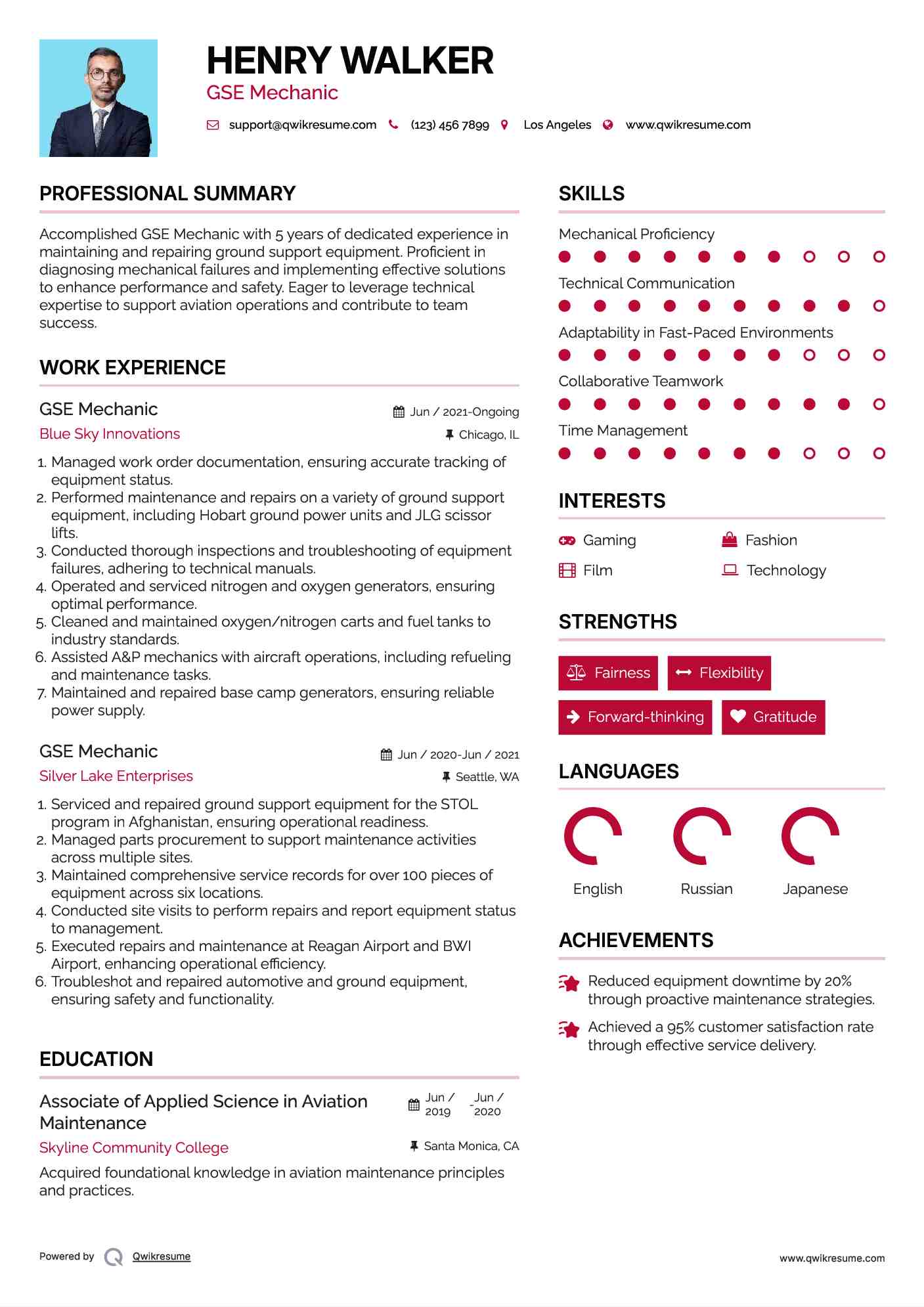 GSE Mechanic Resume Example