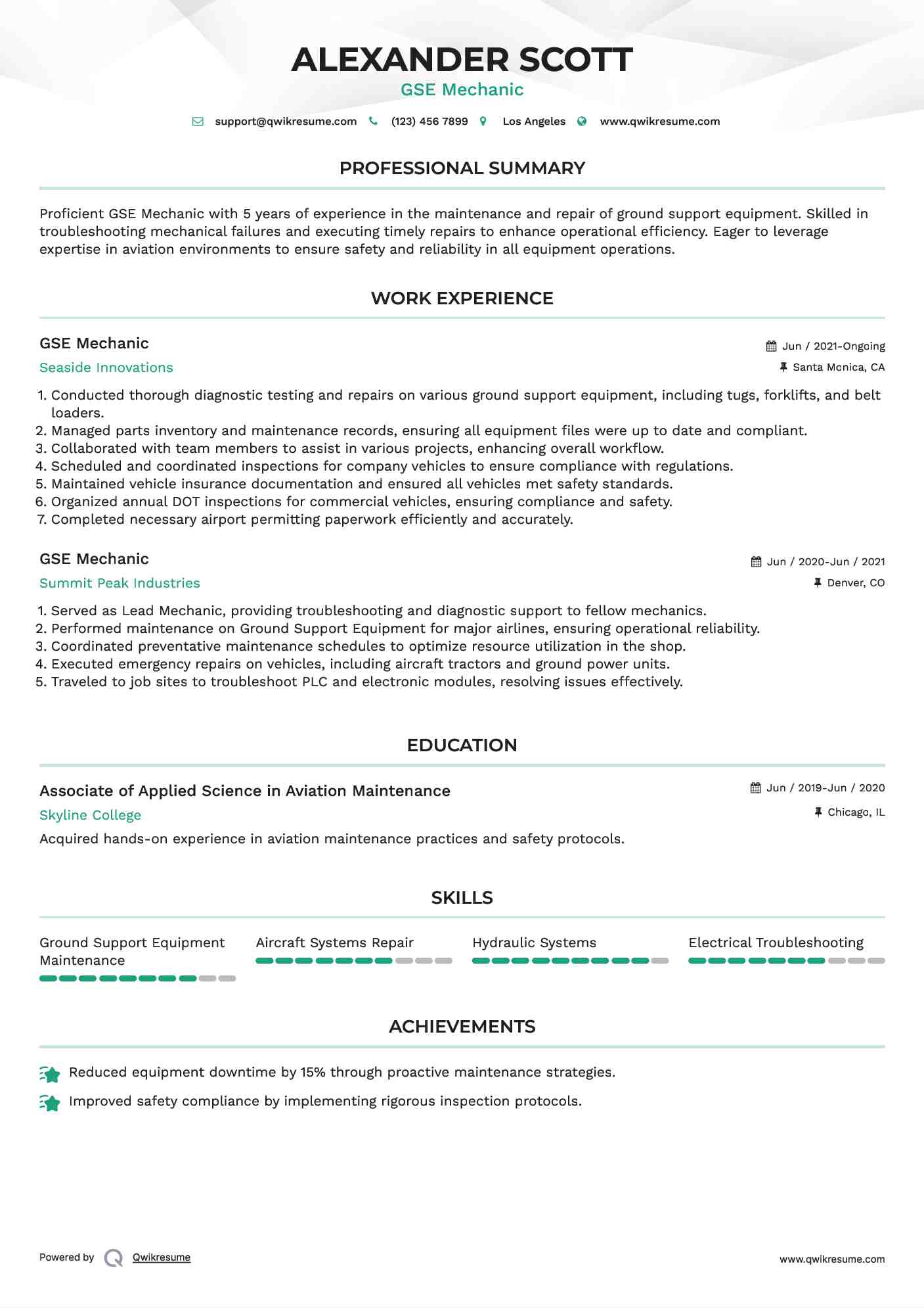 GSE Mechanic Resume Template