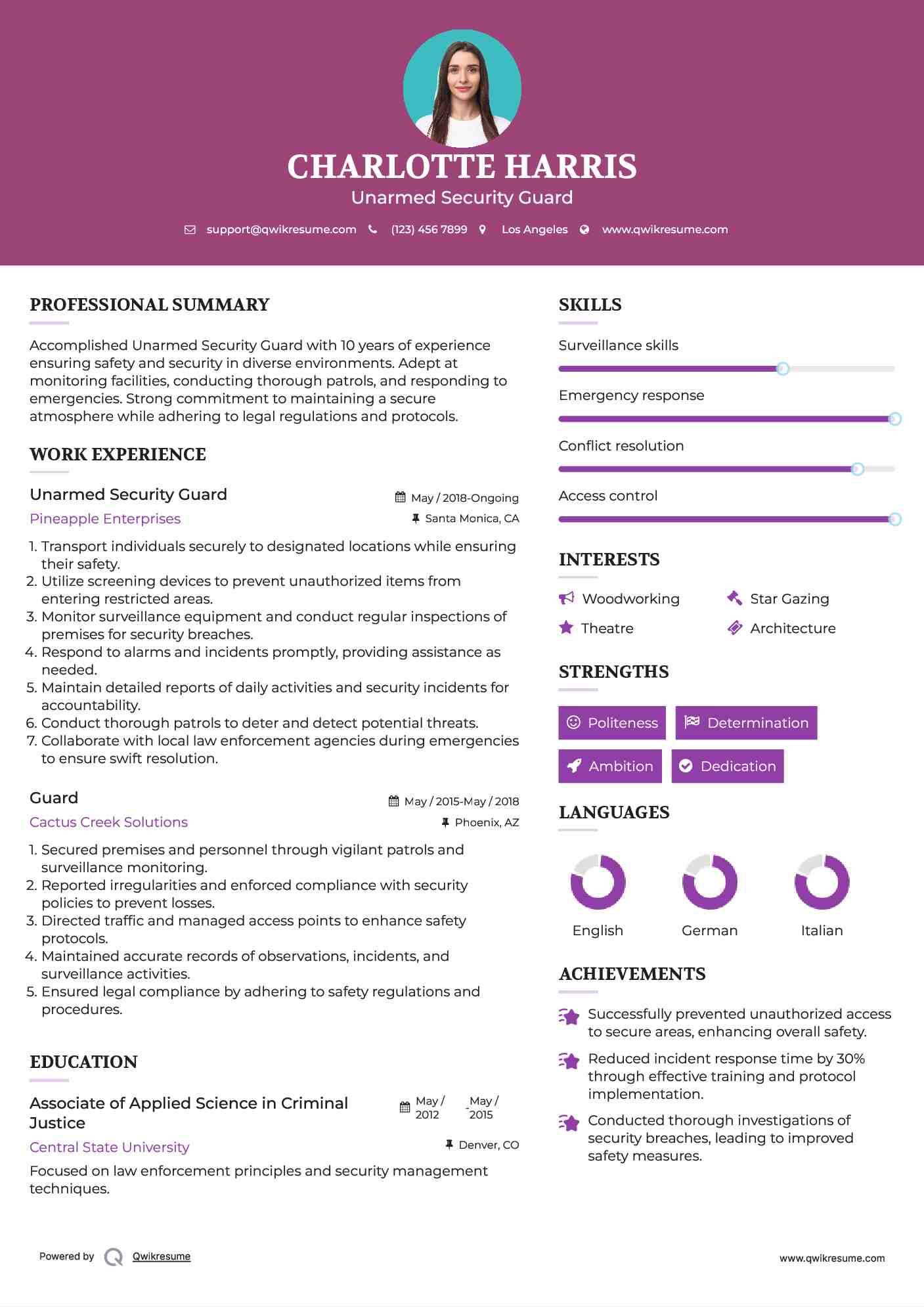 Unarmed Security Guard Resume Format