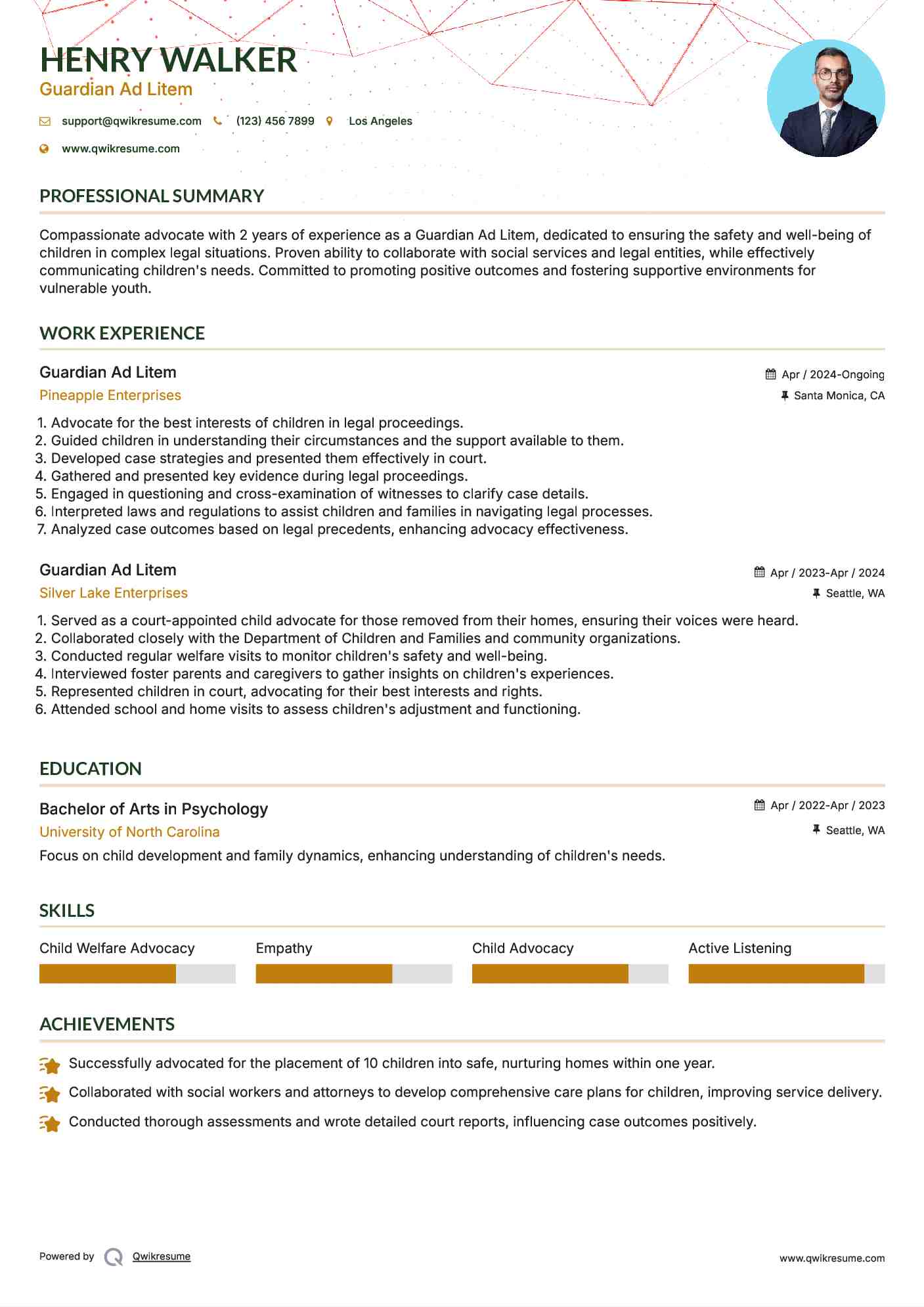 Guardian Ad Litem Resume Sample