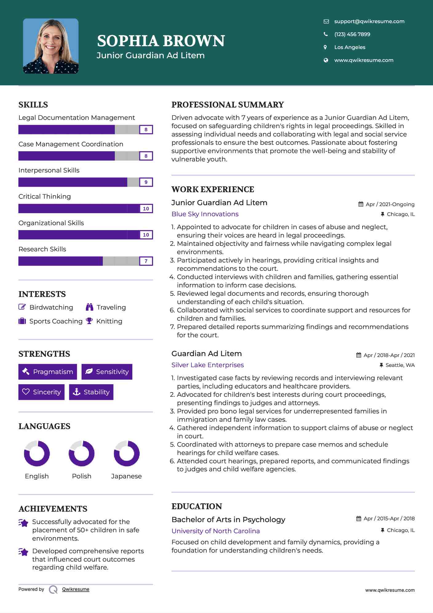 Guardian Ad Litem Resume Samples QwikResume