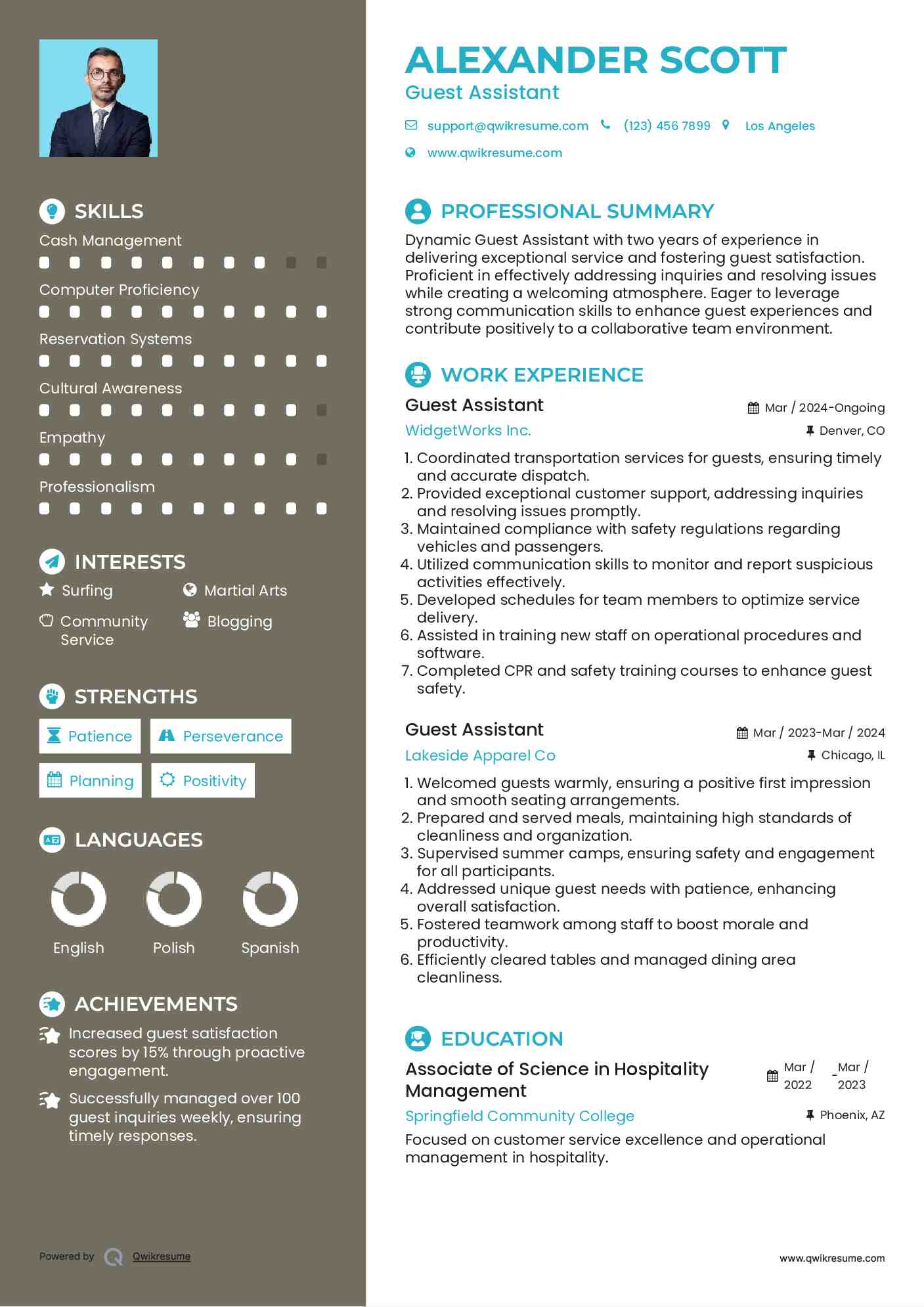 Guest Assistant Resume Model