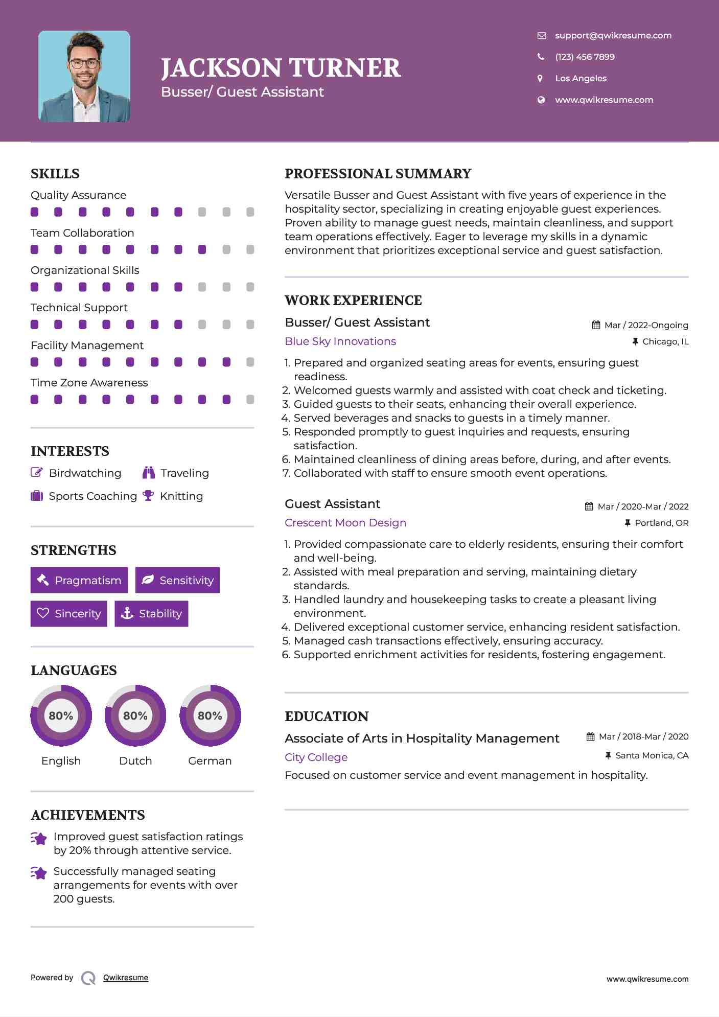 Busser/ Guest Assistant Resume Format