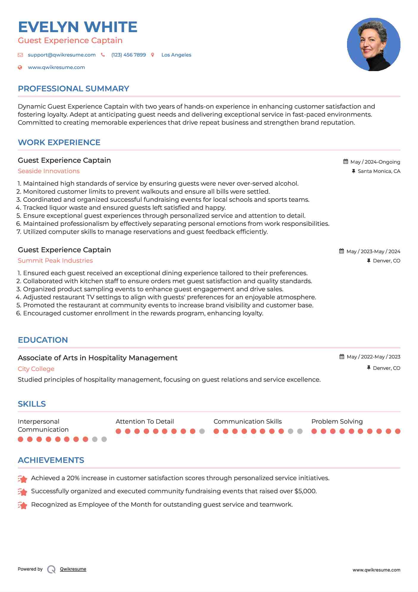 Guest Experience Captain Resume Format