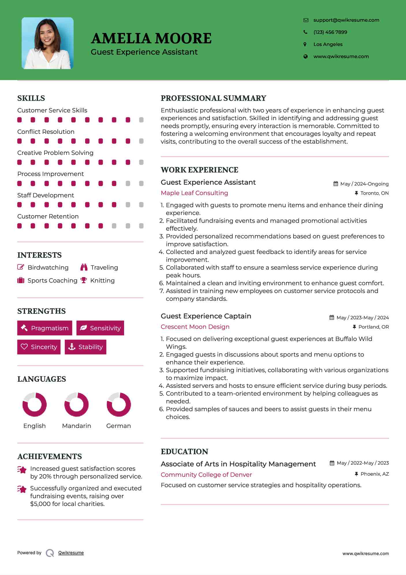 Guest Experience Assistant Resume Format