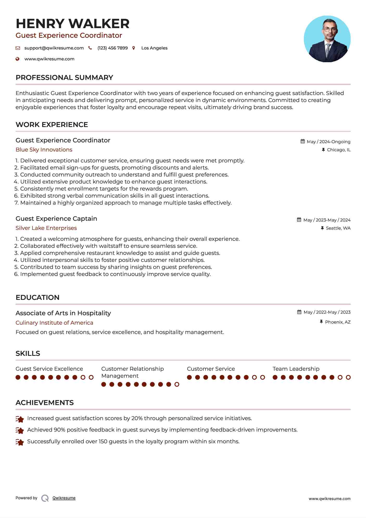 Guest Experience Coordinator Resume Format