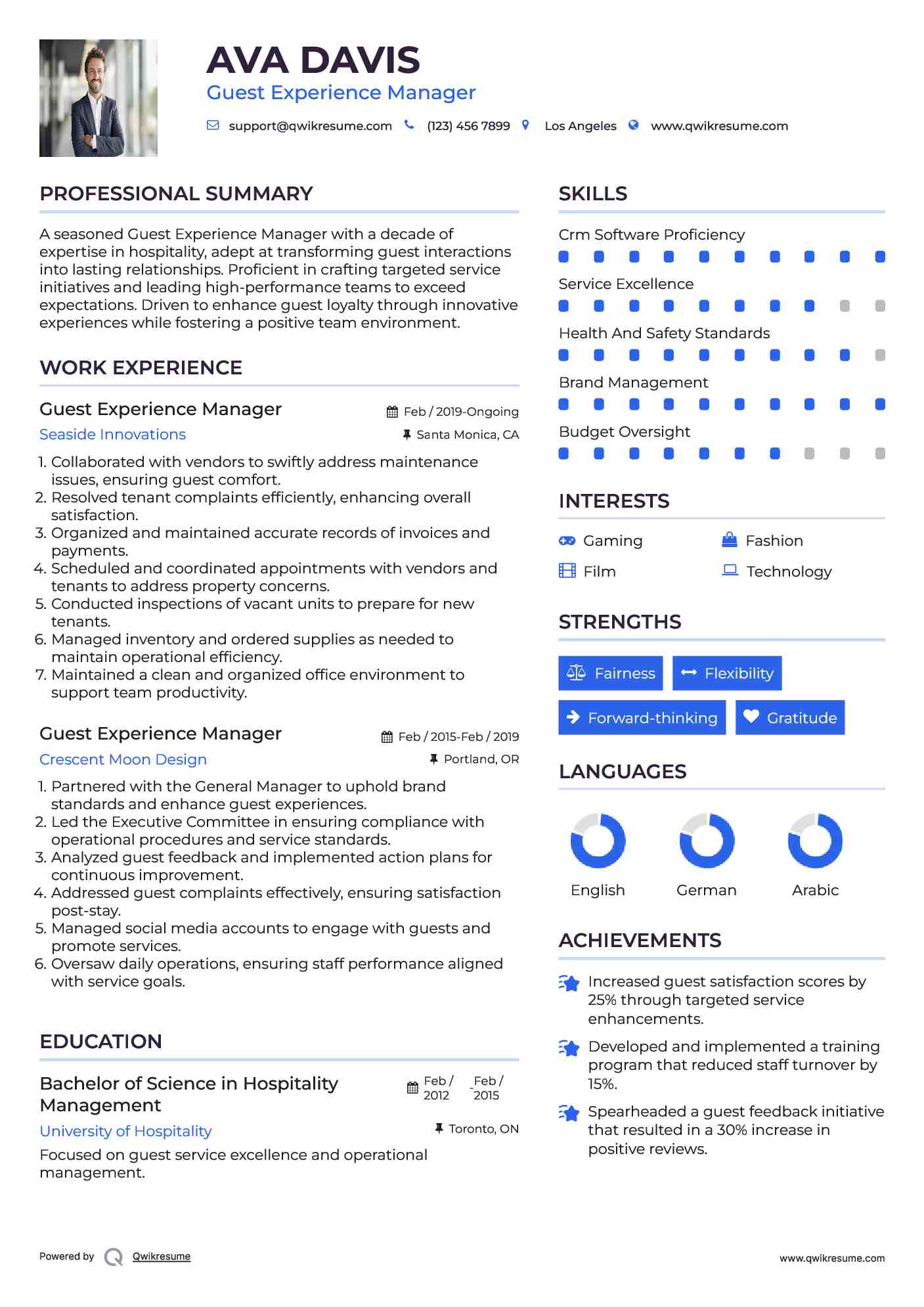 Guest Experience Manager Resume Example