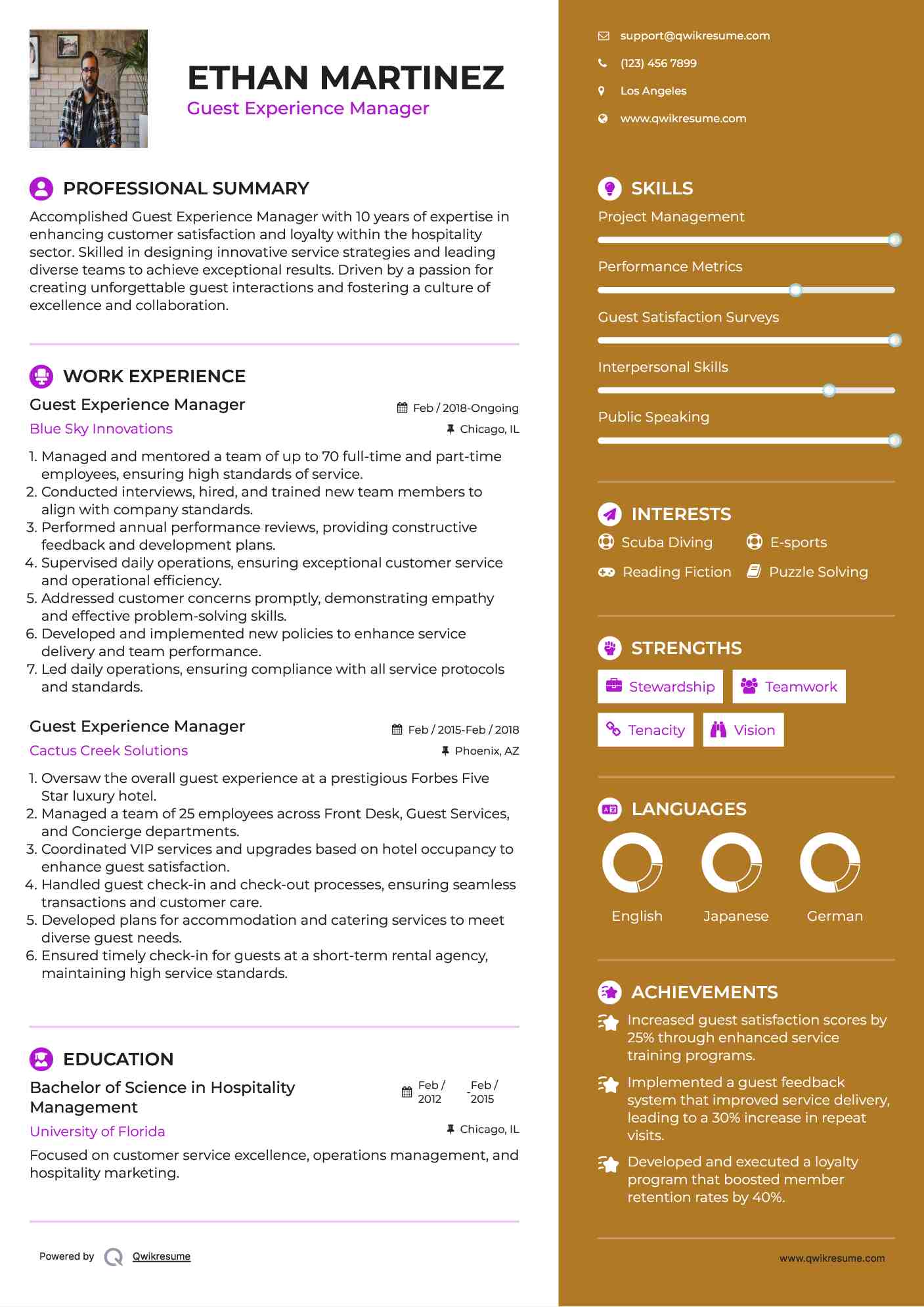 Guest Experience Manager Resume Template