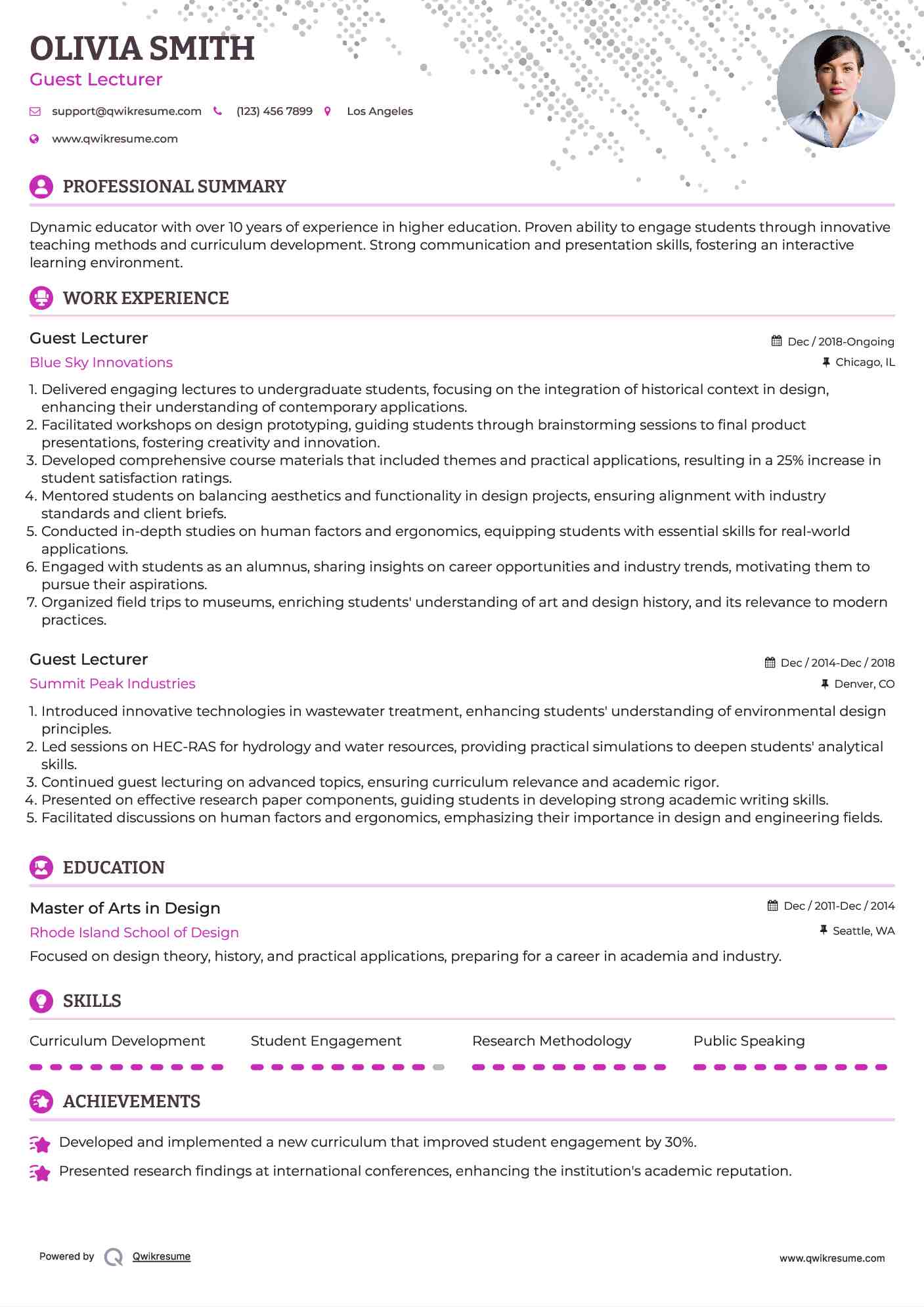 Guest Lecturer Resume Format