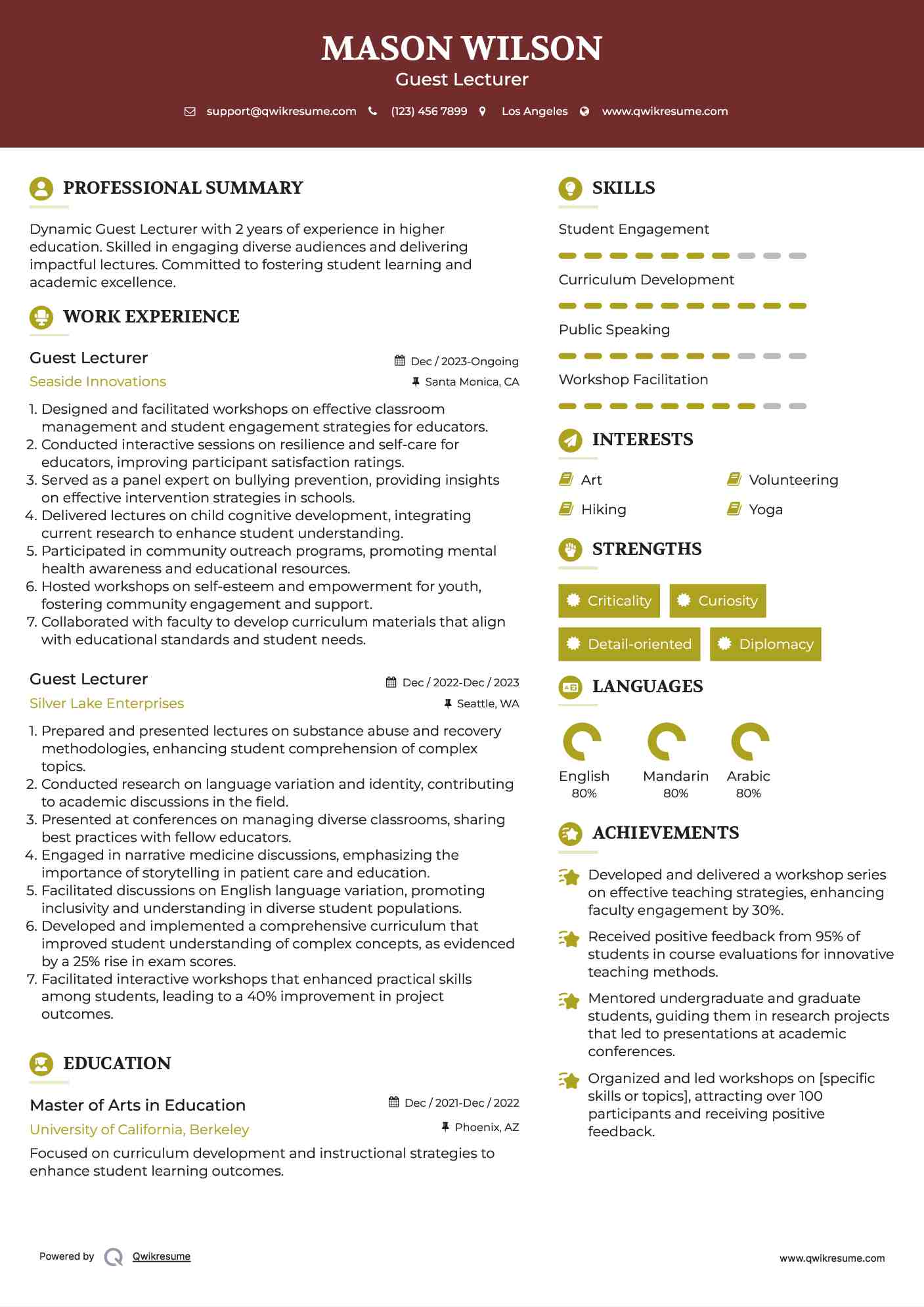 Guest Lecturer Resume Template