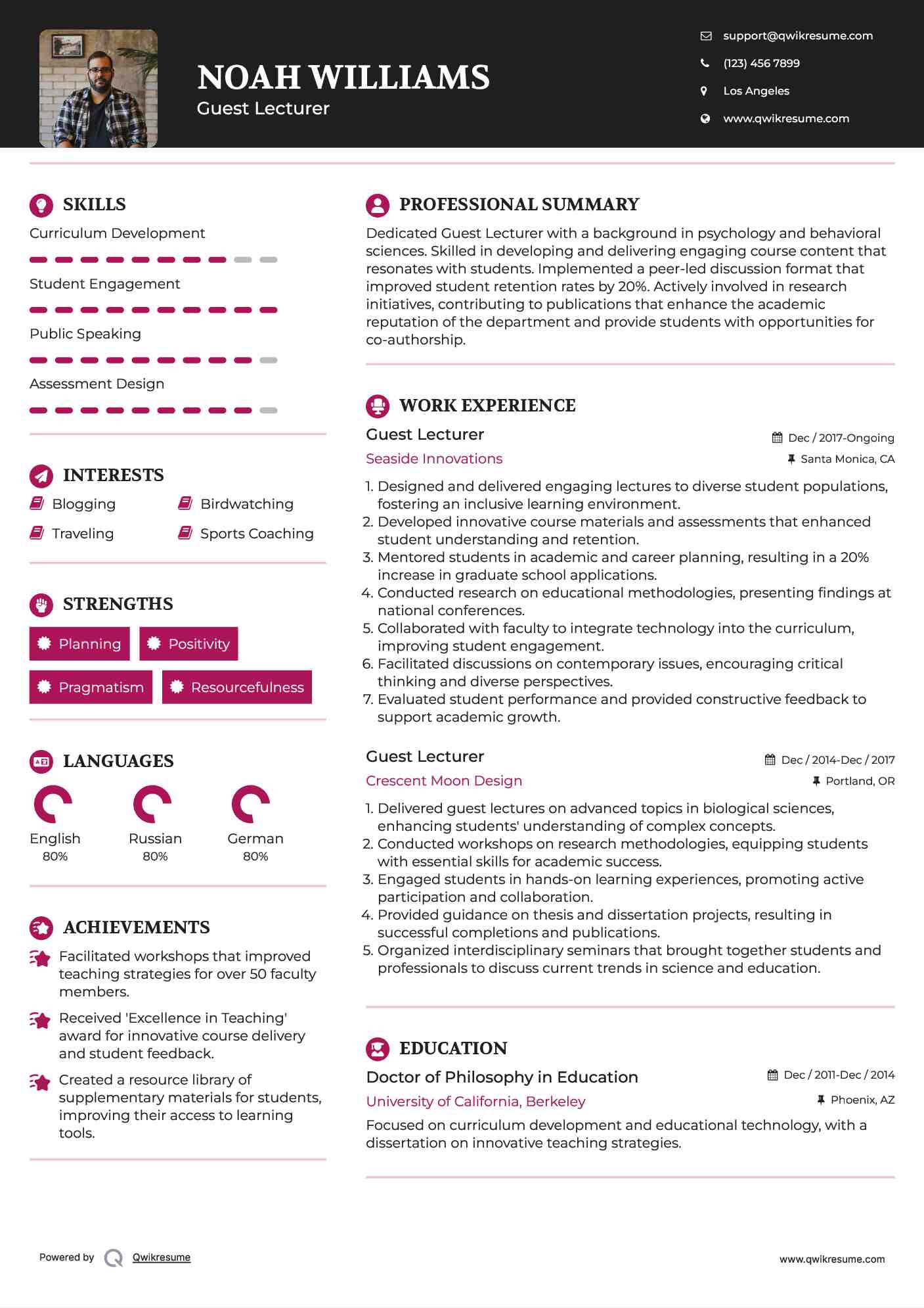Guest Lecturer Resume Model