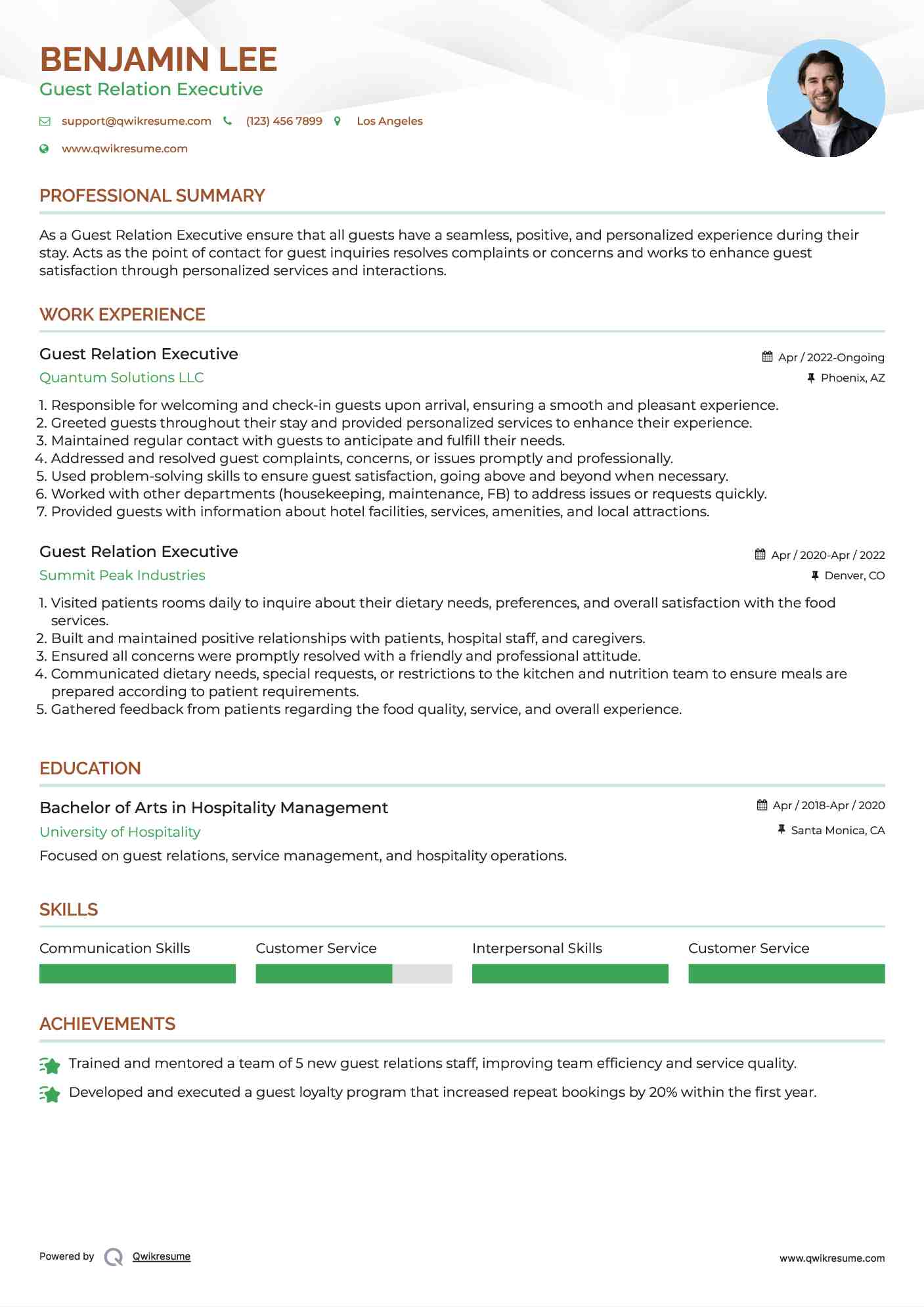 Guest Relation Executive Resume Format