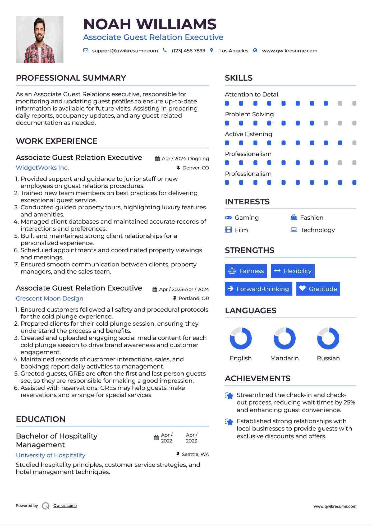 Associate Guest Relation Executive Resume Example