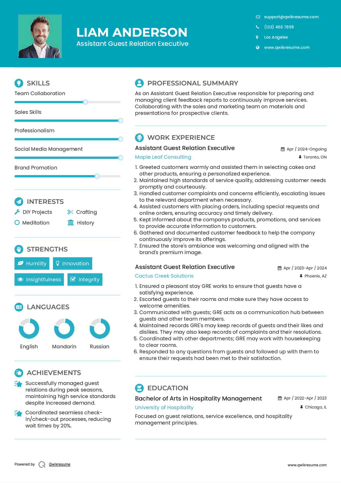 Assistant Guest Relation Executive Resume Template