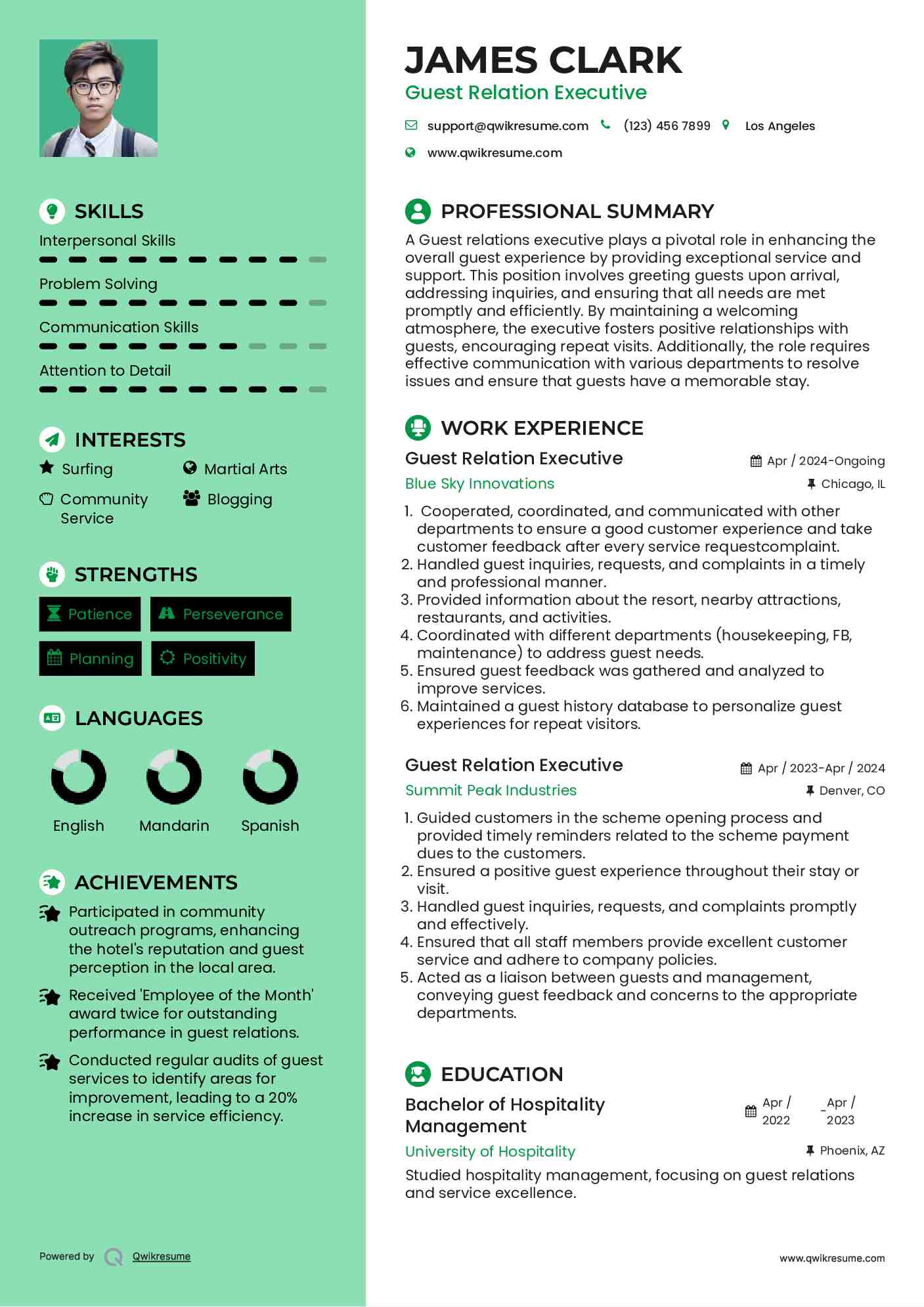 Guest Relation Executive Resume Model
