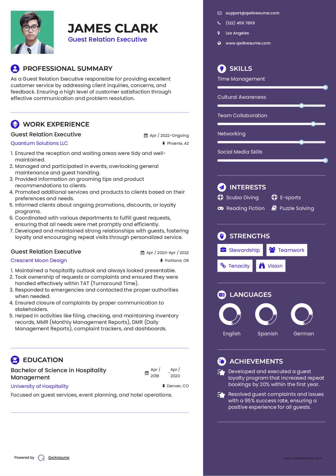Guest Relation Executive Resume Sample