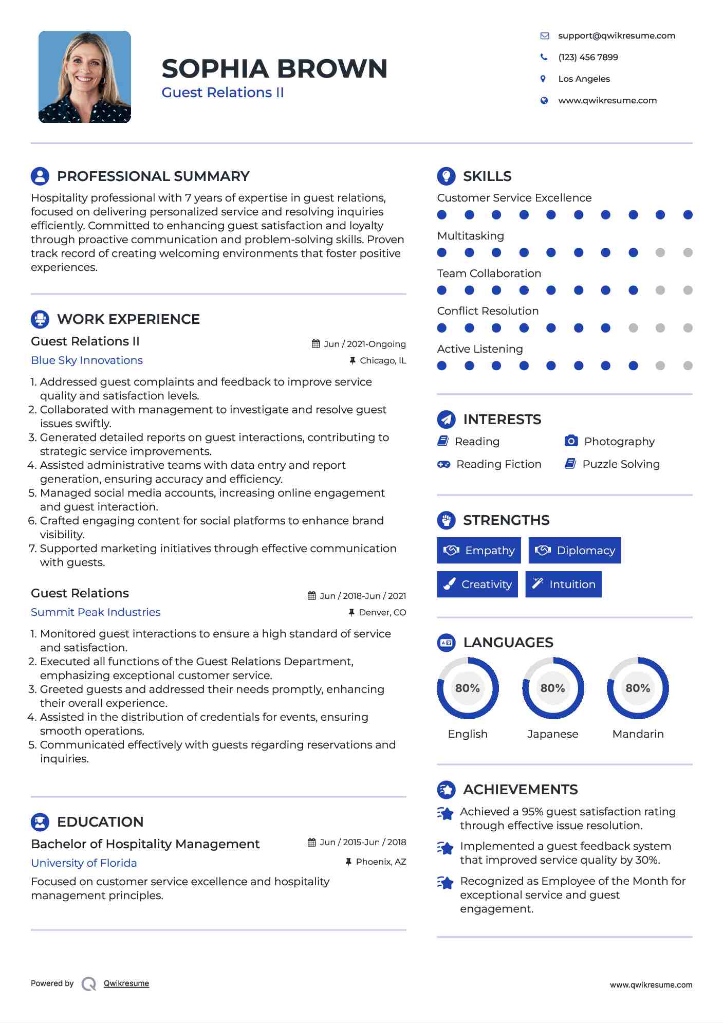 Guest Relations II Resume Format
