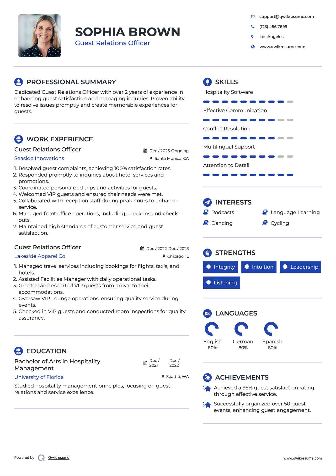 Guest Relations Officer Resume Model