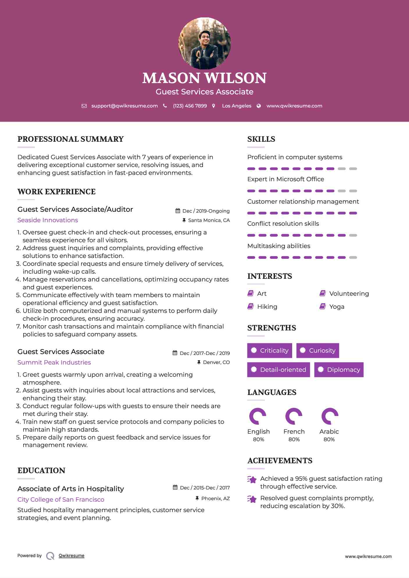 Guest Services Associate/Auditor Resume Template