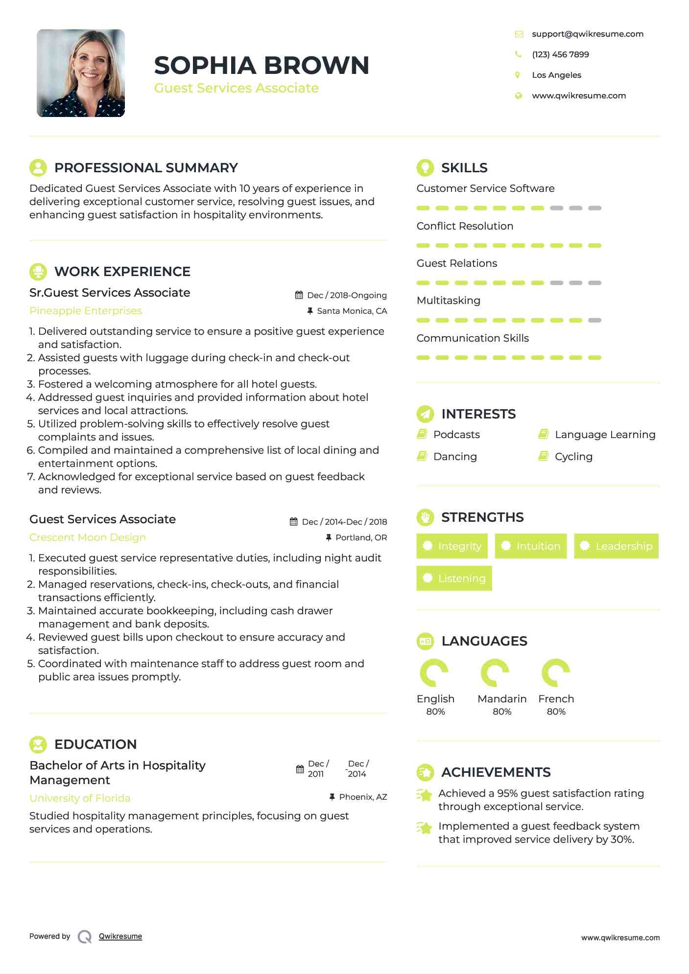 Sr.Guest Services Associate Resume Sample