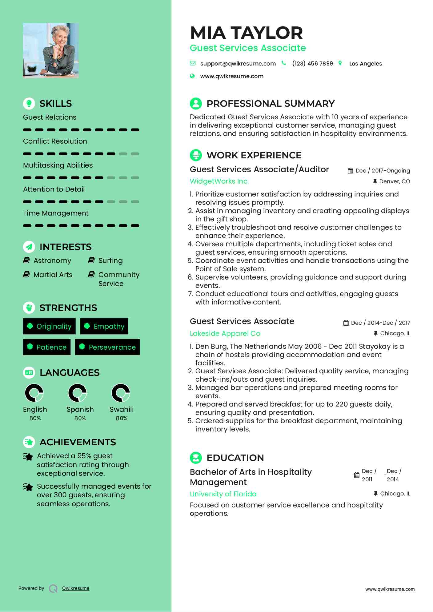 Guest Services Associate/Auditor Resume Format